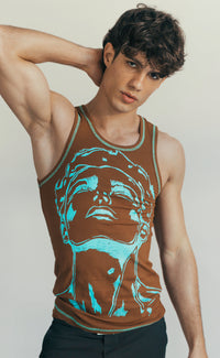 'Pretty Boy' Brown Tank Top with Blue Stitching - Patrick Church