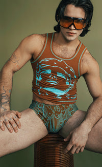 Brown and Blue 'Get In Line' Swim Brief - Patrick Church