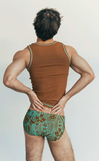 'Pretty Boy' Brown Tank Top with Blue Stitching - Patrick Church