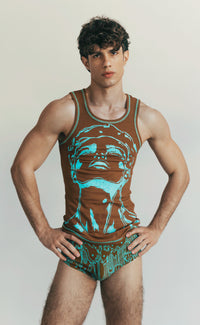 Brown and Blue 'Get In Line' Swim Brief - Patrick Church