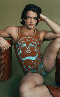 'Pretty Boy' Brown Tank Top with Blue Stitching - Patrick Church