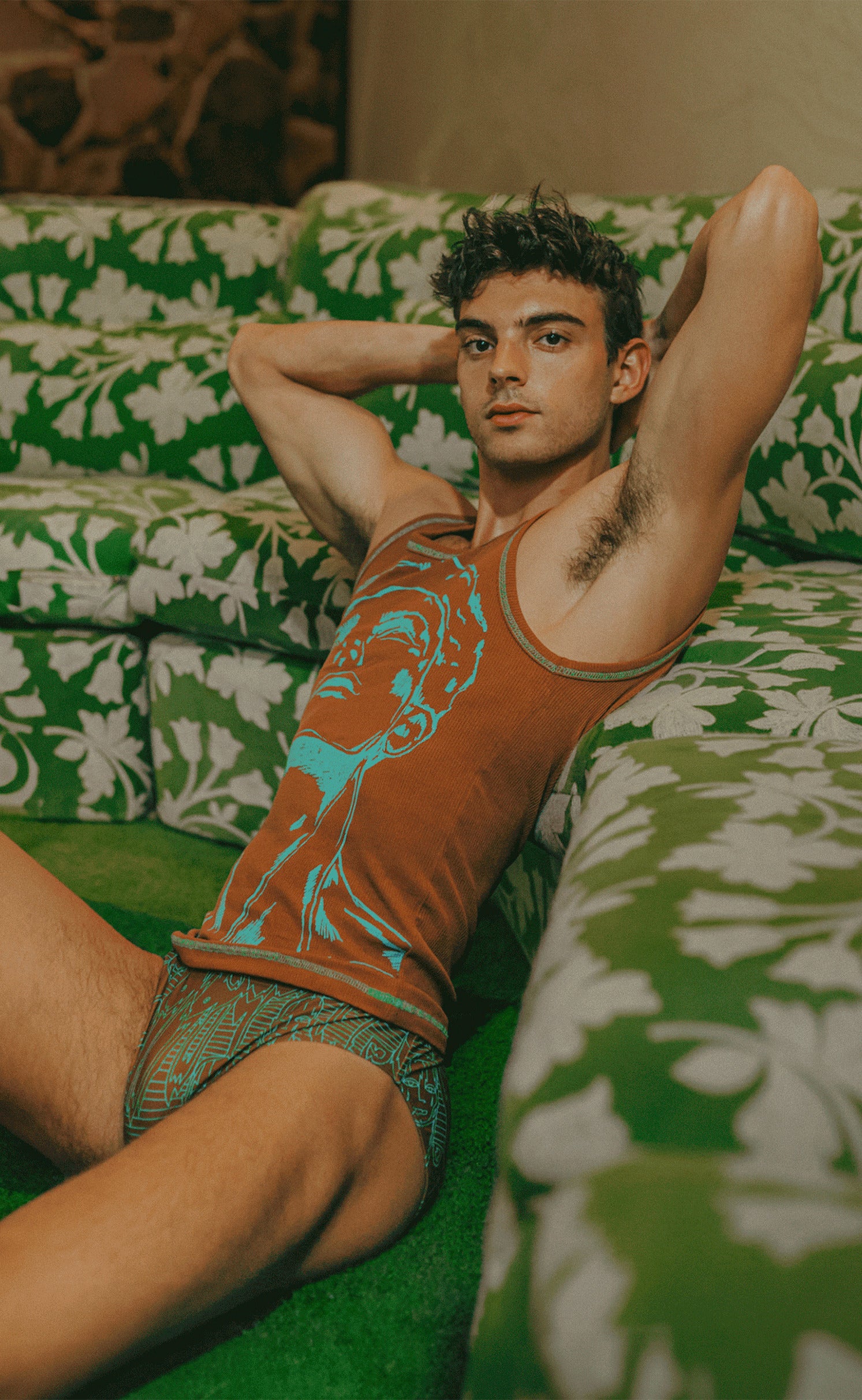 Brown and Blue 'Get In Line' Swim Brief - Patrick Church