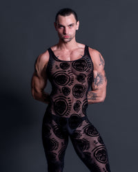 Siren Flocked Mesh Bodysuit and Fingerless Gloves - Patrick Church