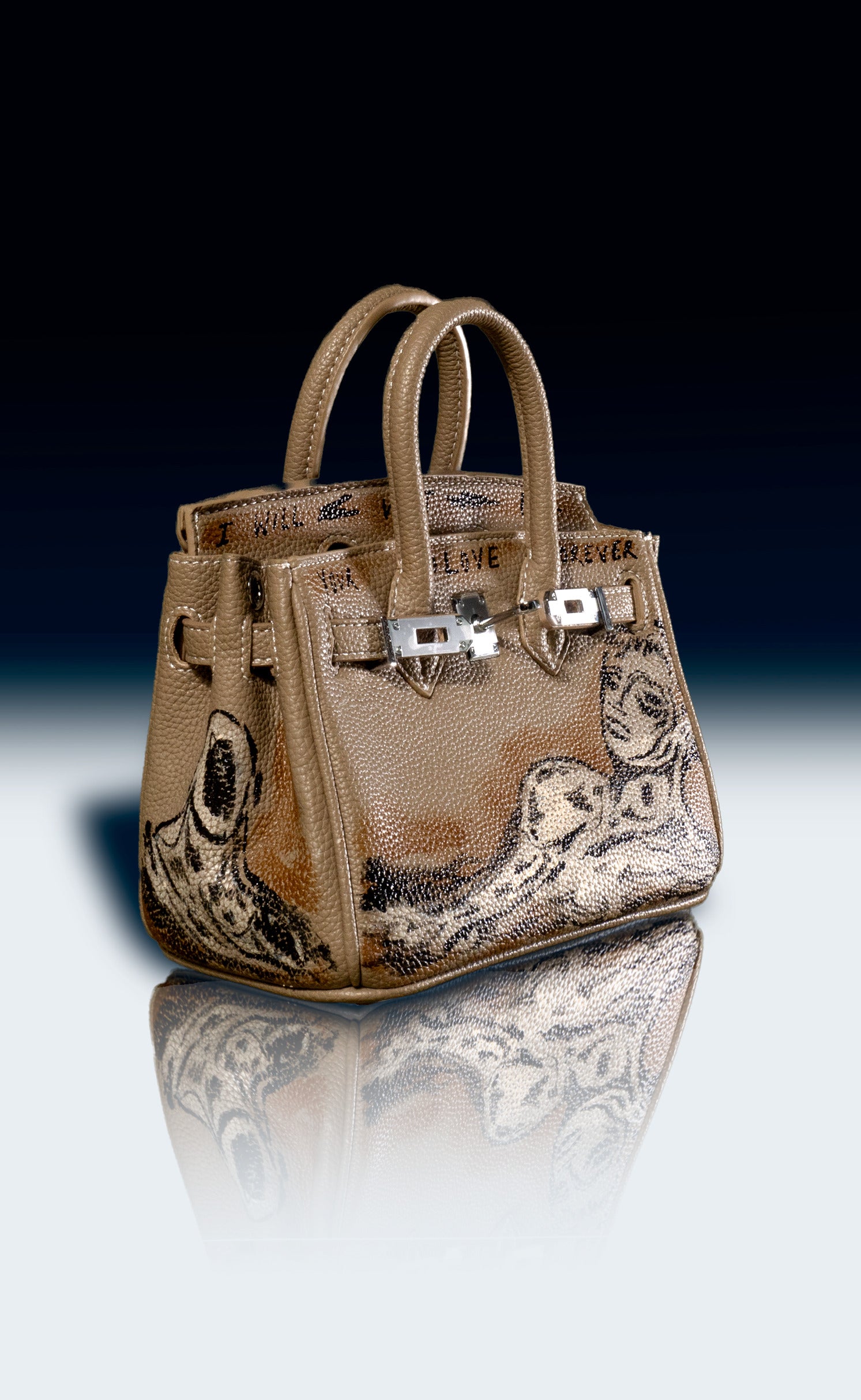 Small Painted Vegan Leather Tote, 8x4x6