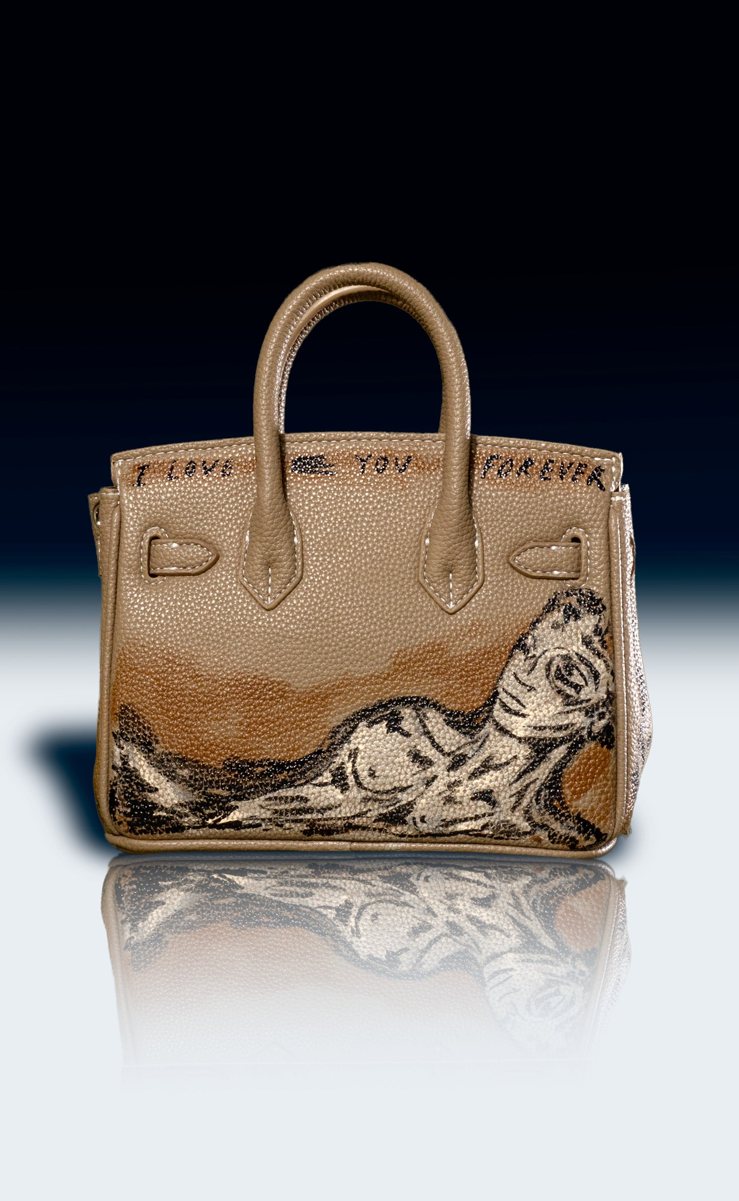 Small Painted Vegan Leather Tote, 8x4x6