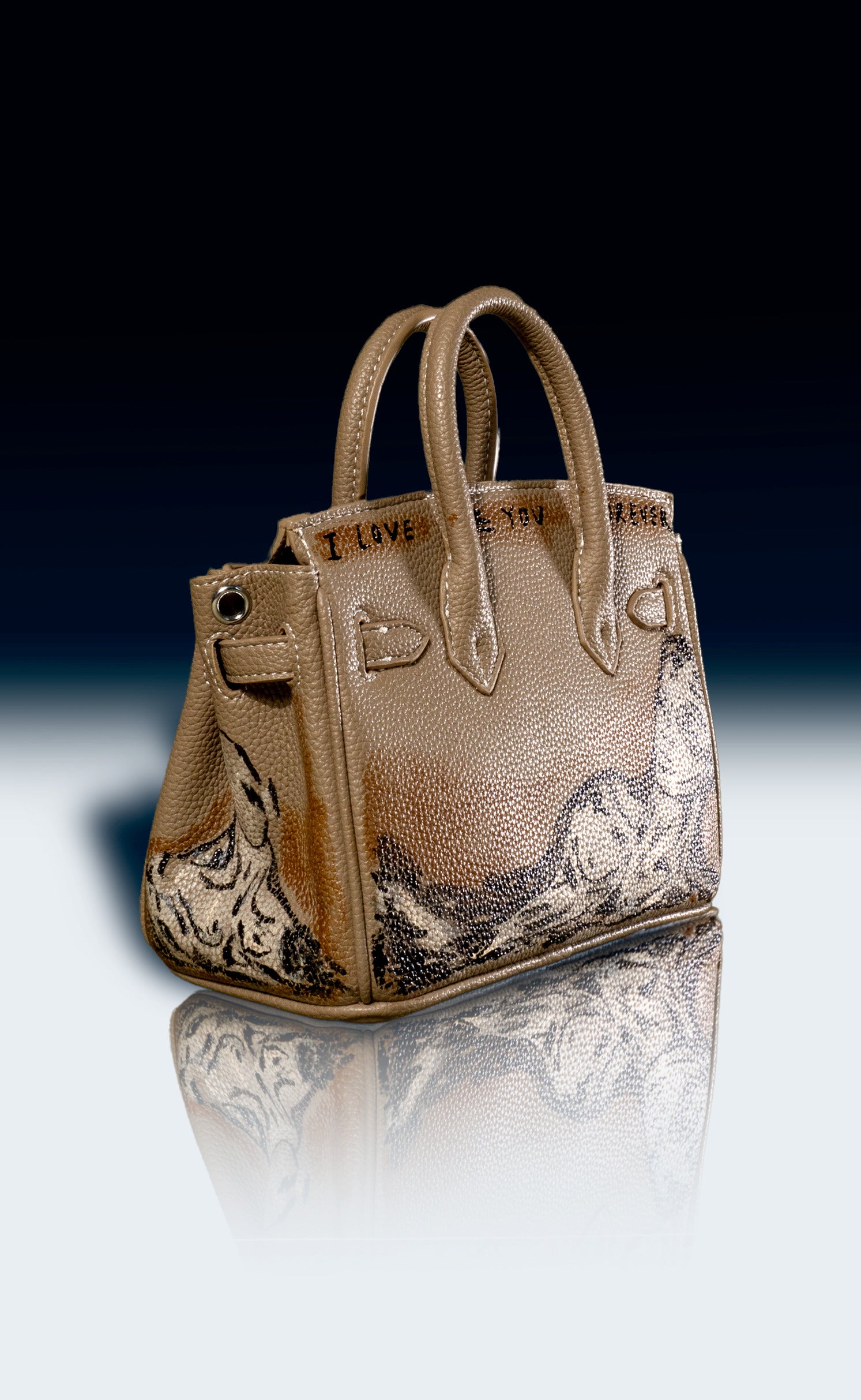 Small Painted Vegan Leather Tote, 8x4x6