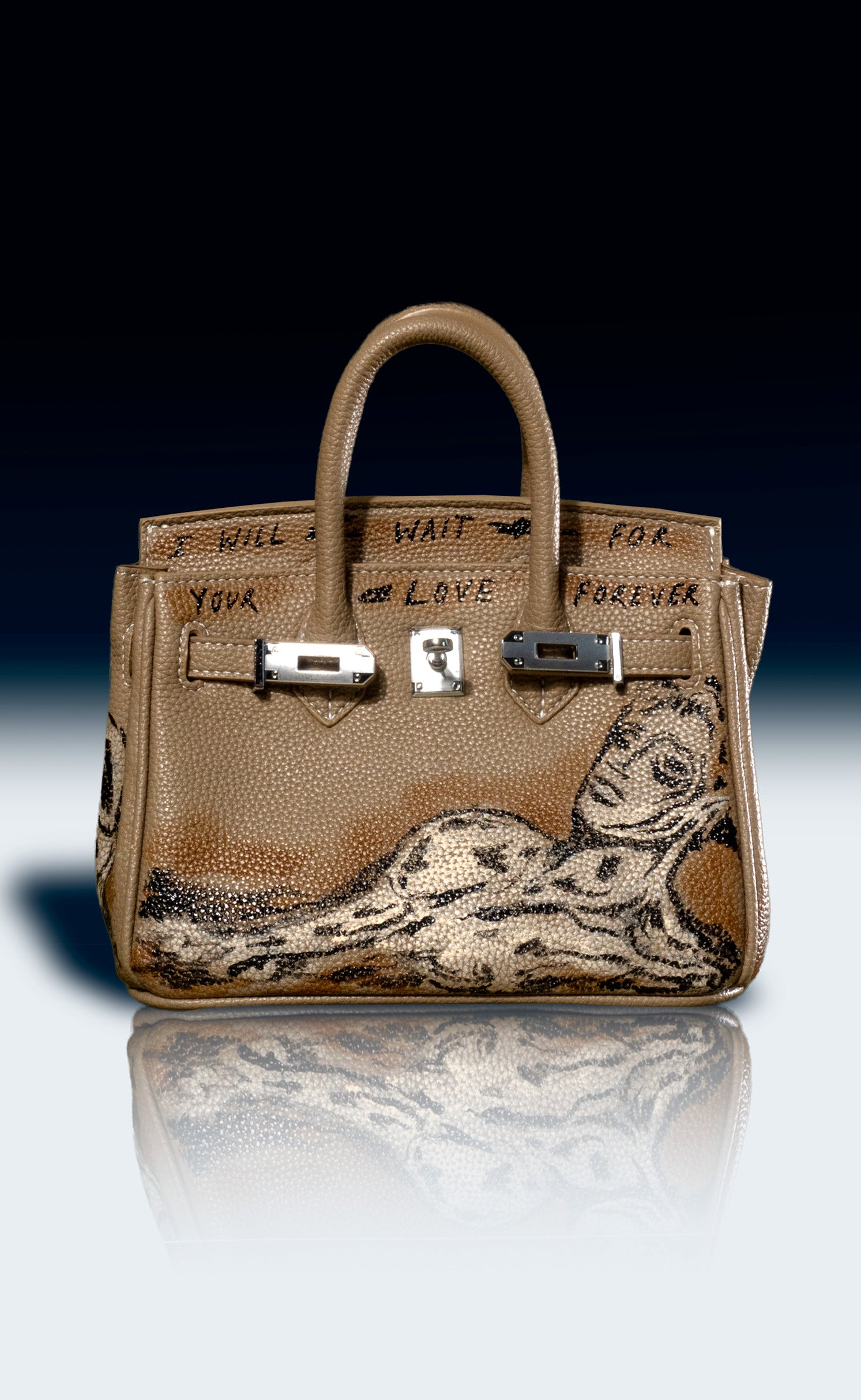 Small Painted Vegan Leather Tote, 8x4x6
