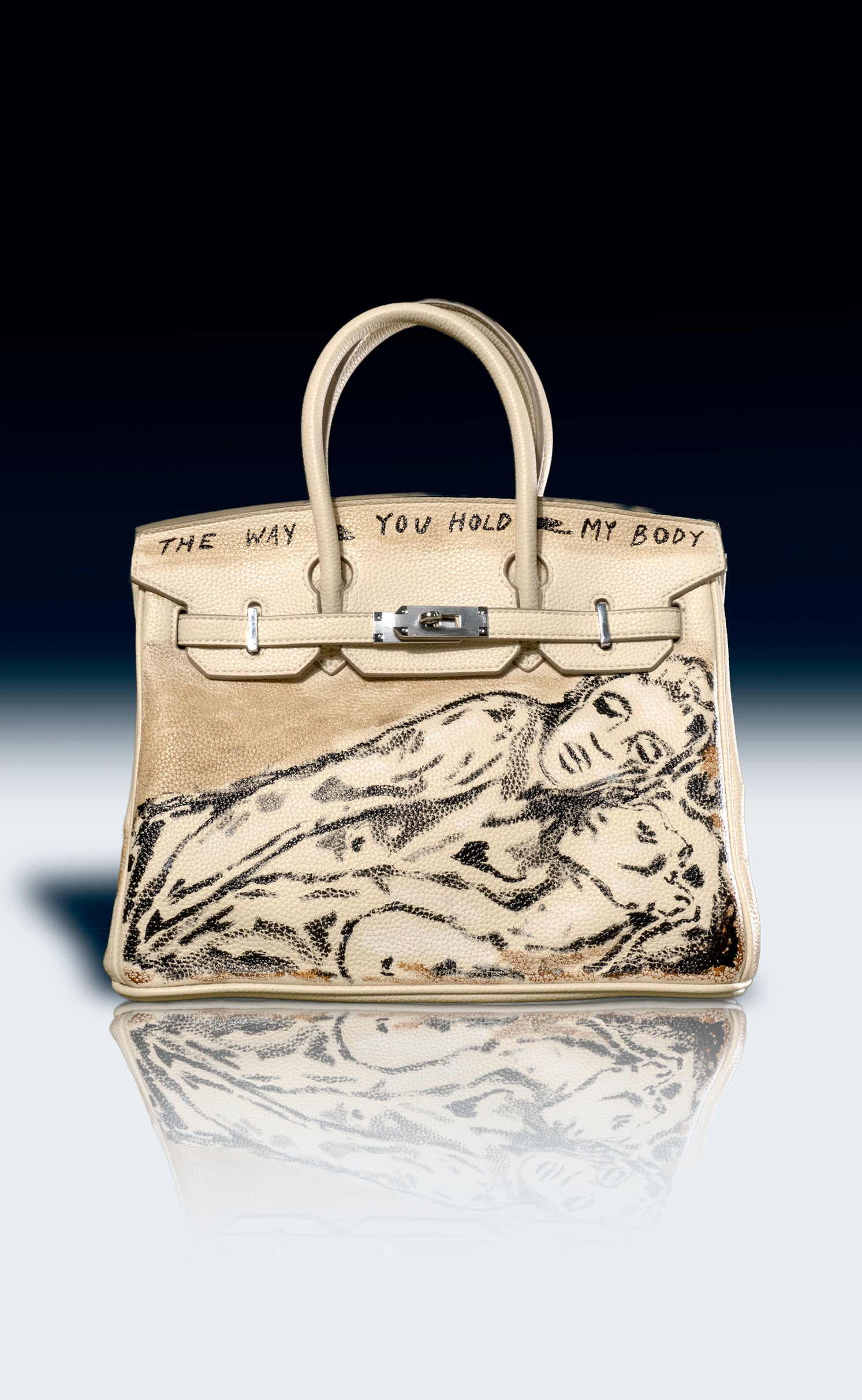 Large Painted Vegan Leather Tote, 12x9x6