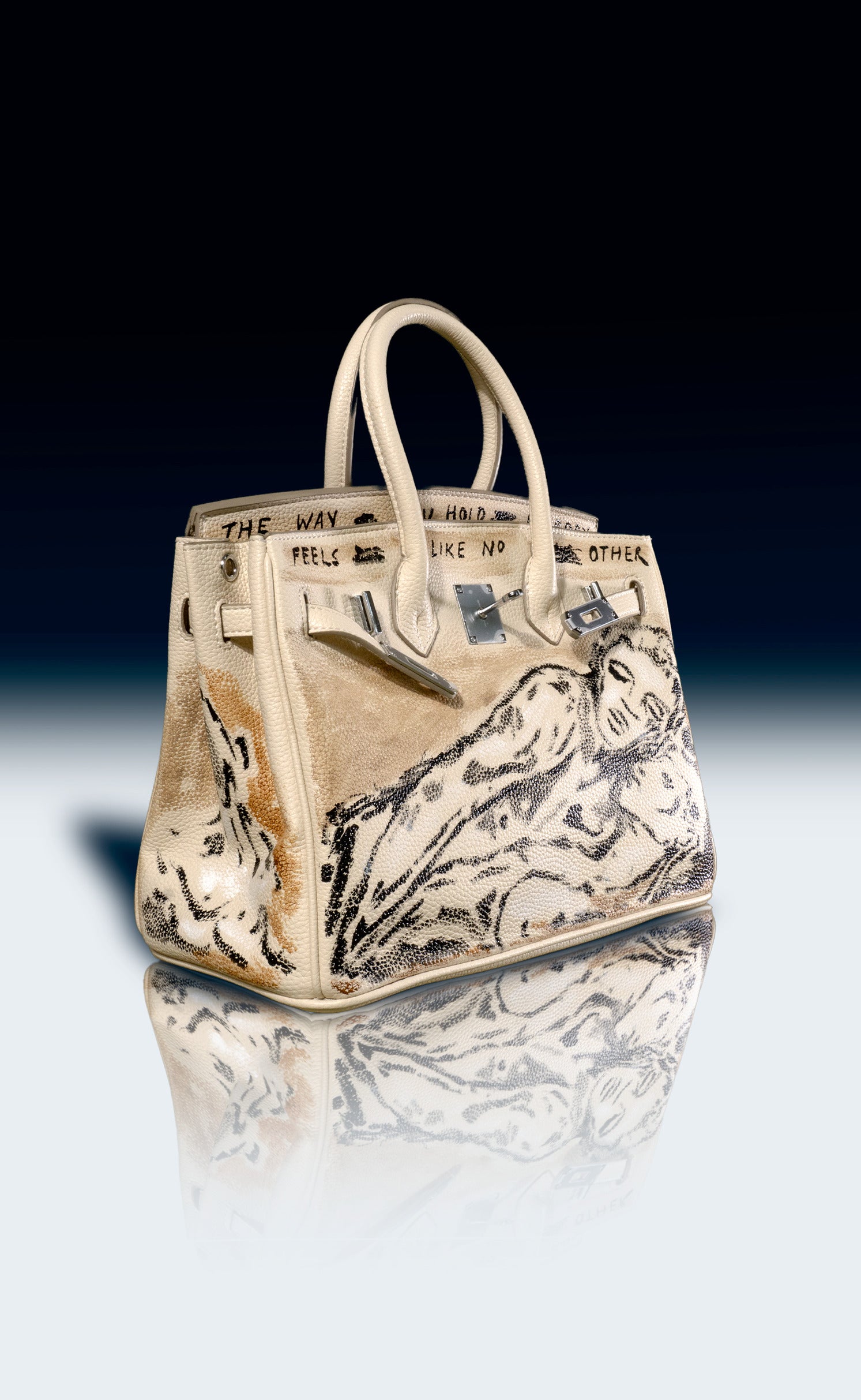 Large Painted Vegan Leather Tote, 12x9x6