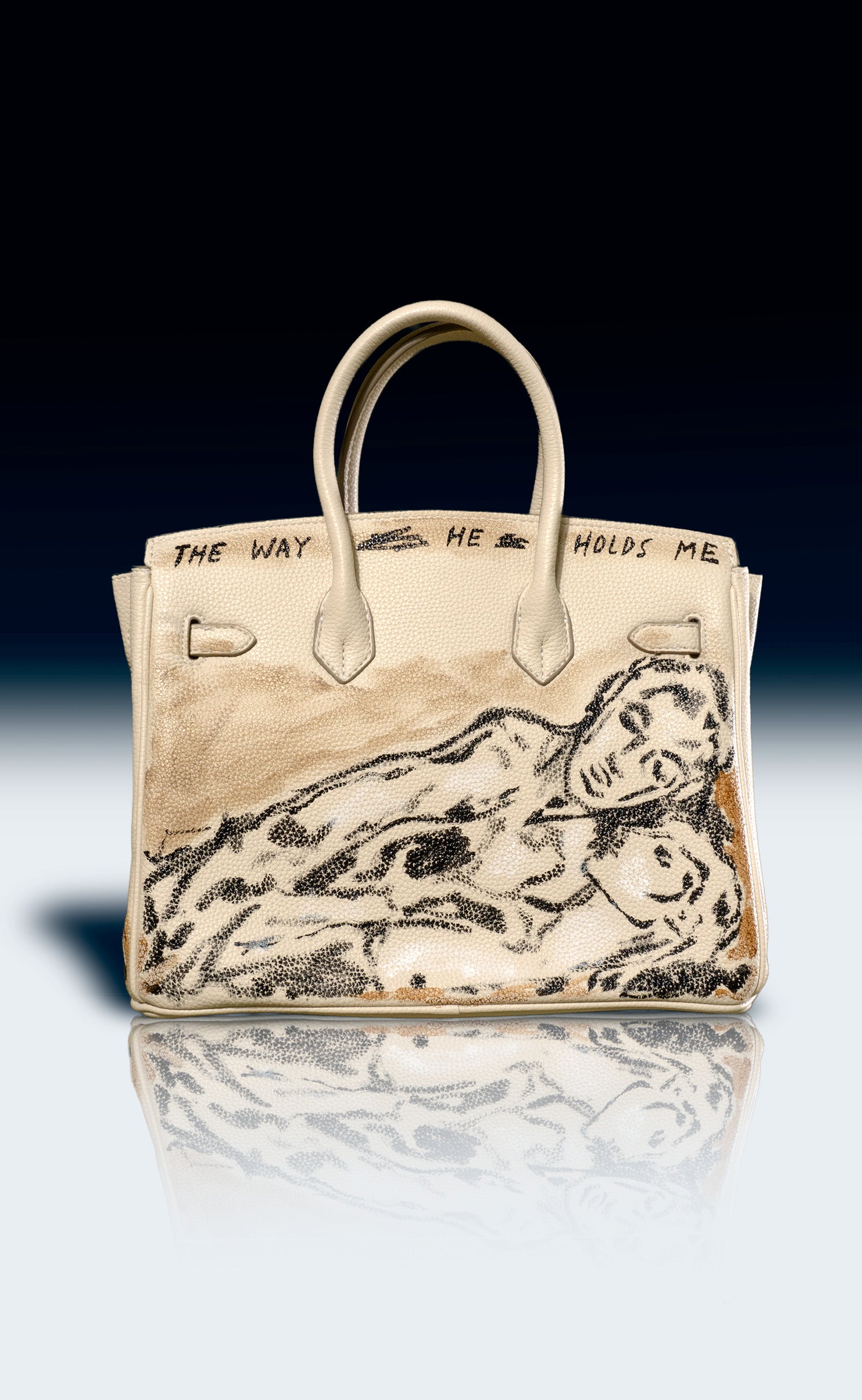 Large Painted Vegan Leather Tote, 12x9x6