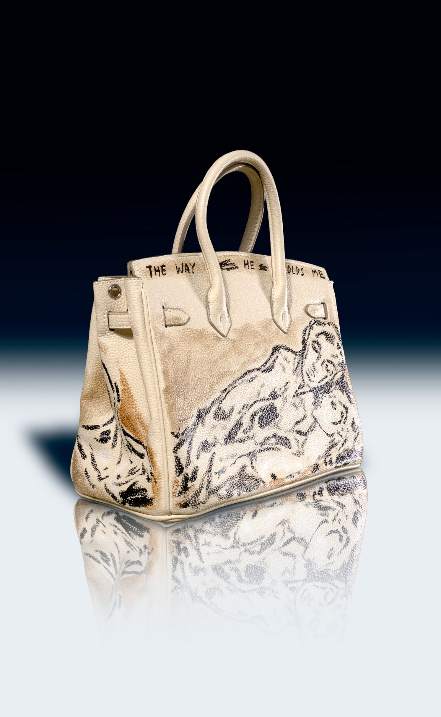 Large Painted Vegan Leather Tote, 12x9x6