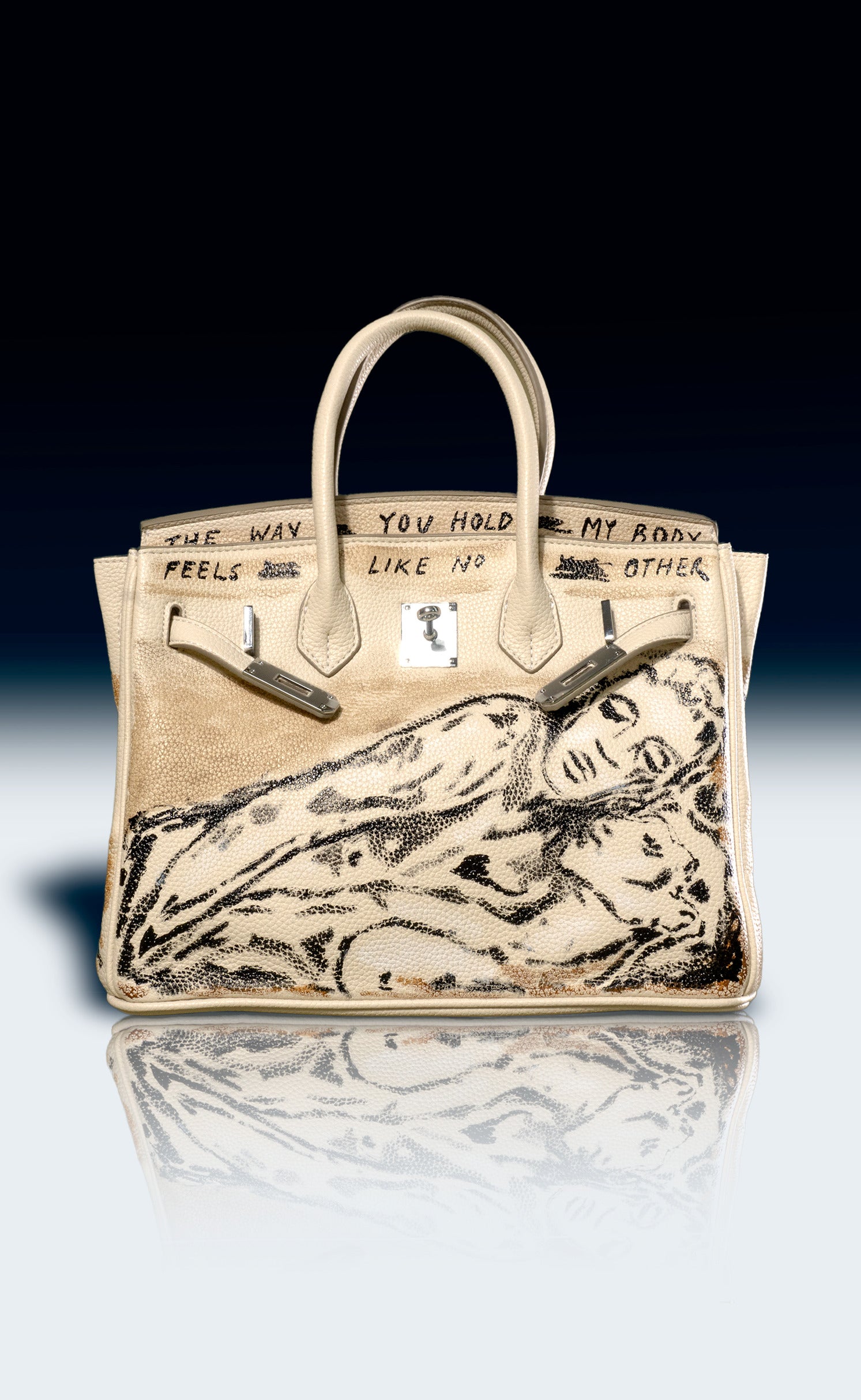 Large Painted Vegan Leather Tote, 12x9x6