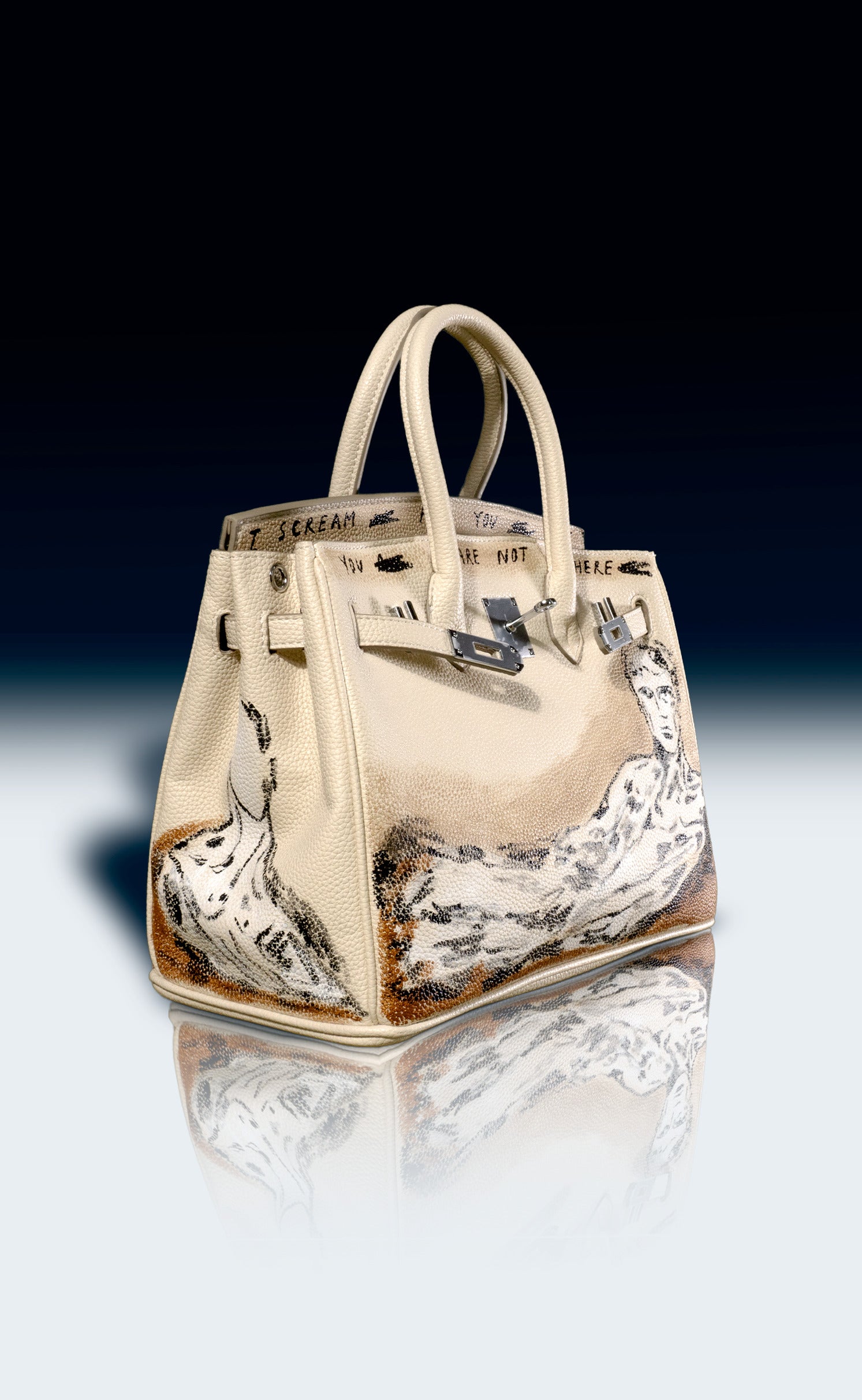 Large Painted Vegan Leather Tote, 12x9x6