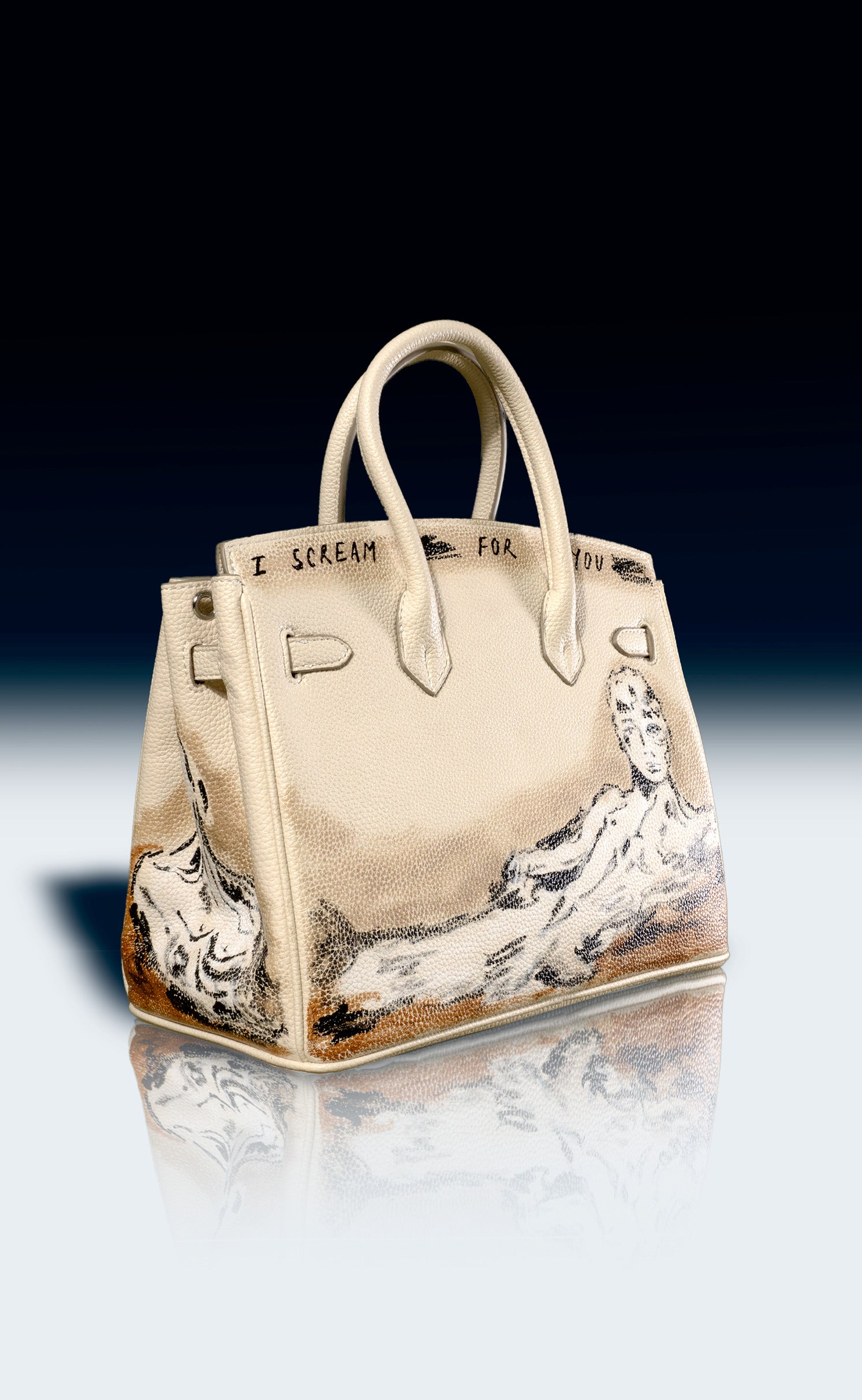 Large Painted Vegan Leather Tote, 12x9x6