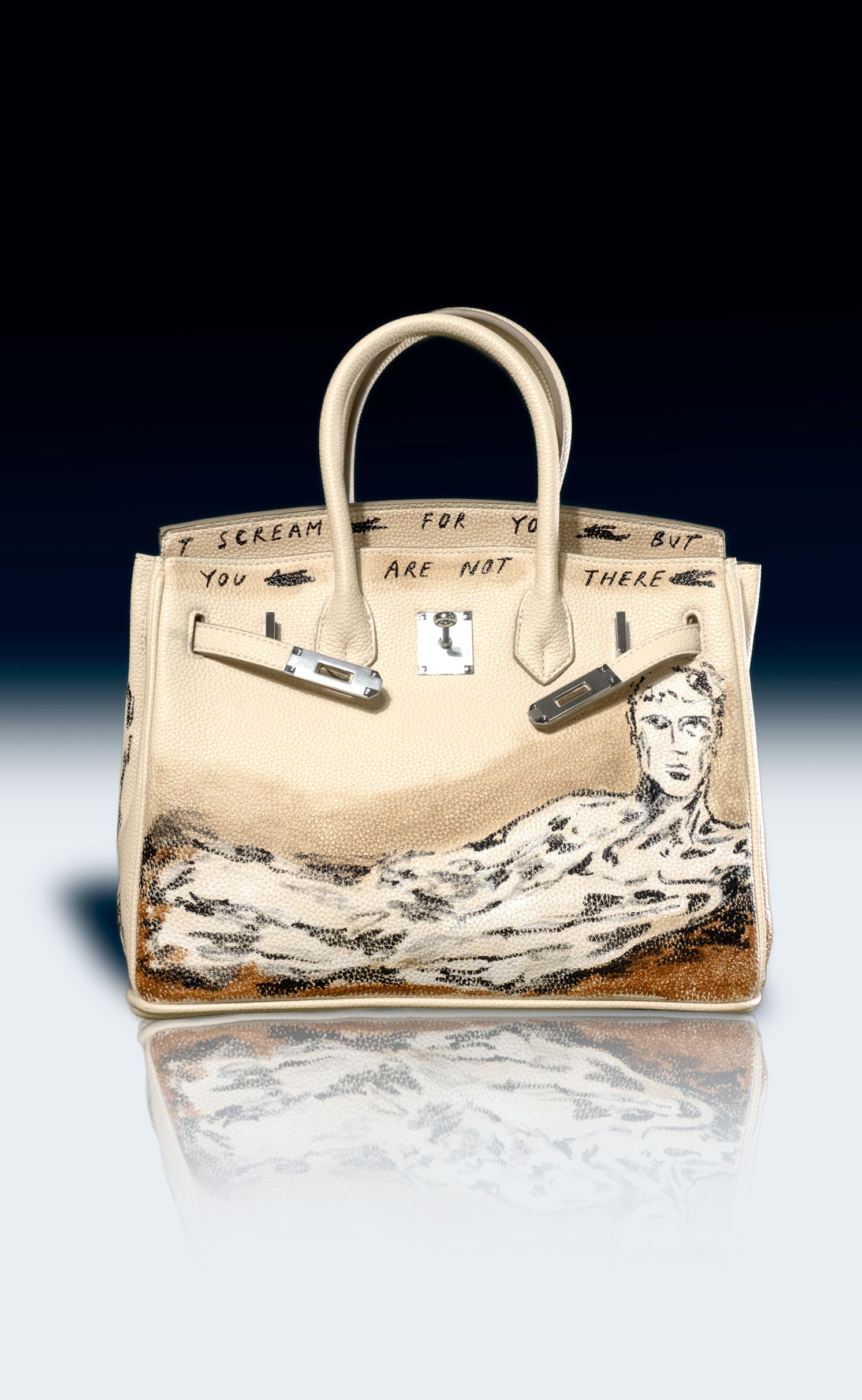 Large Painted Vegan Leather Tote, 12x9x6