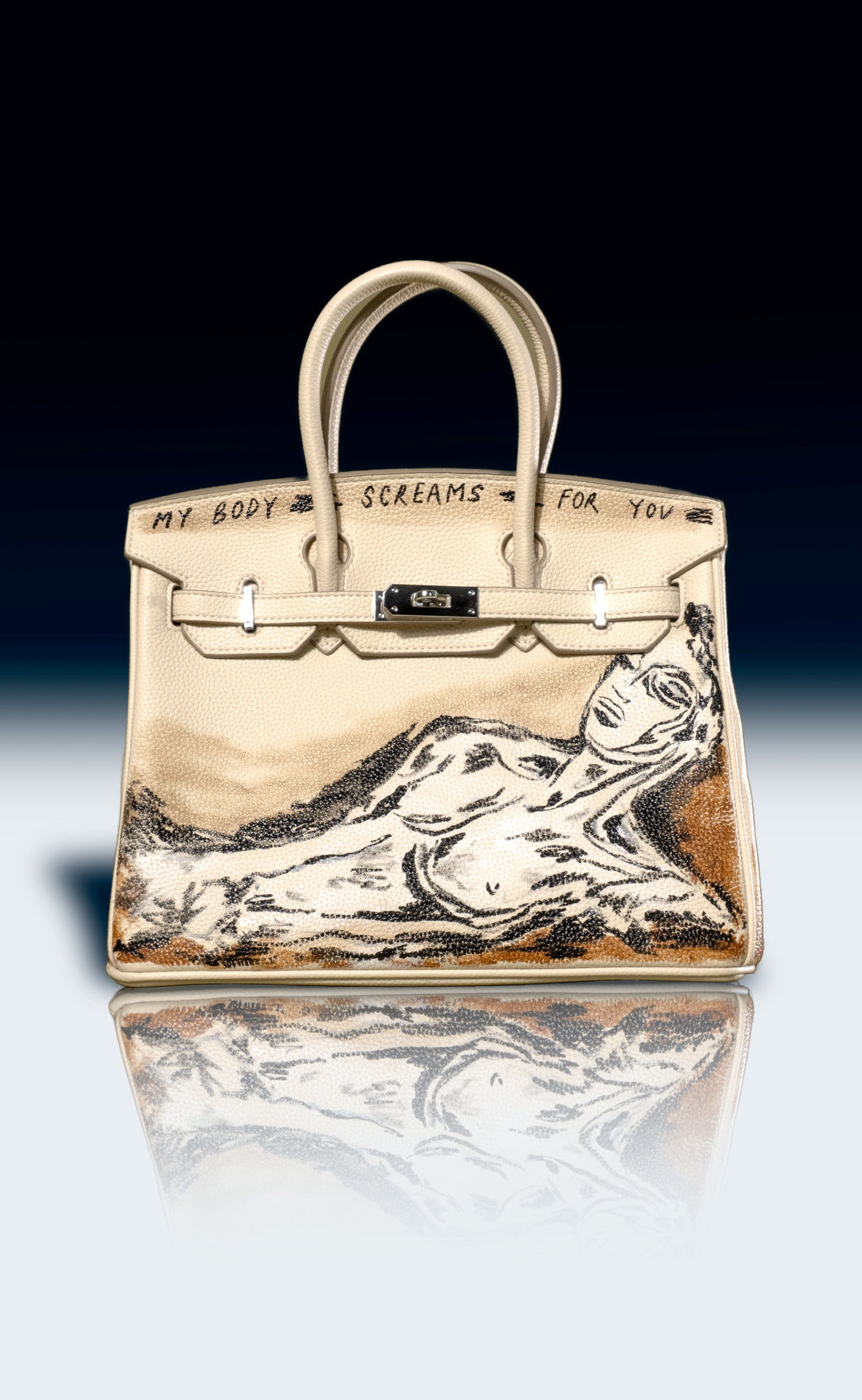 Large Painted Vegan Leather Tote, 12x9x6
