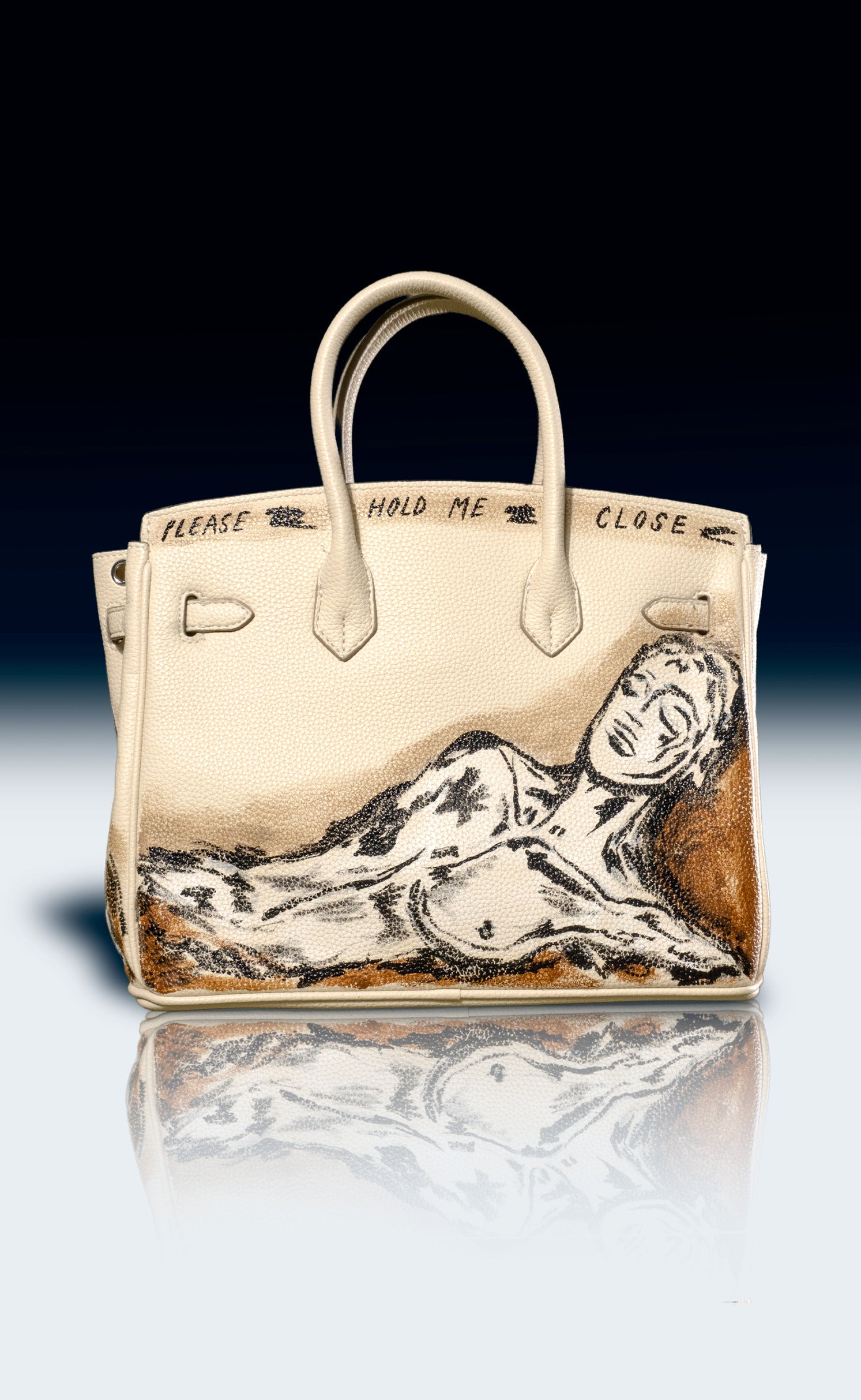 Large Painted Vegan Leather Tote, 12x9x6