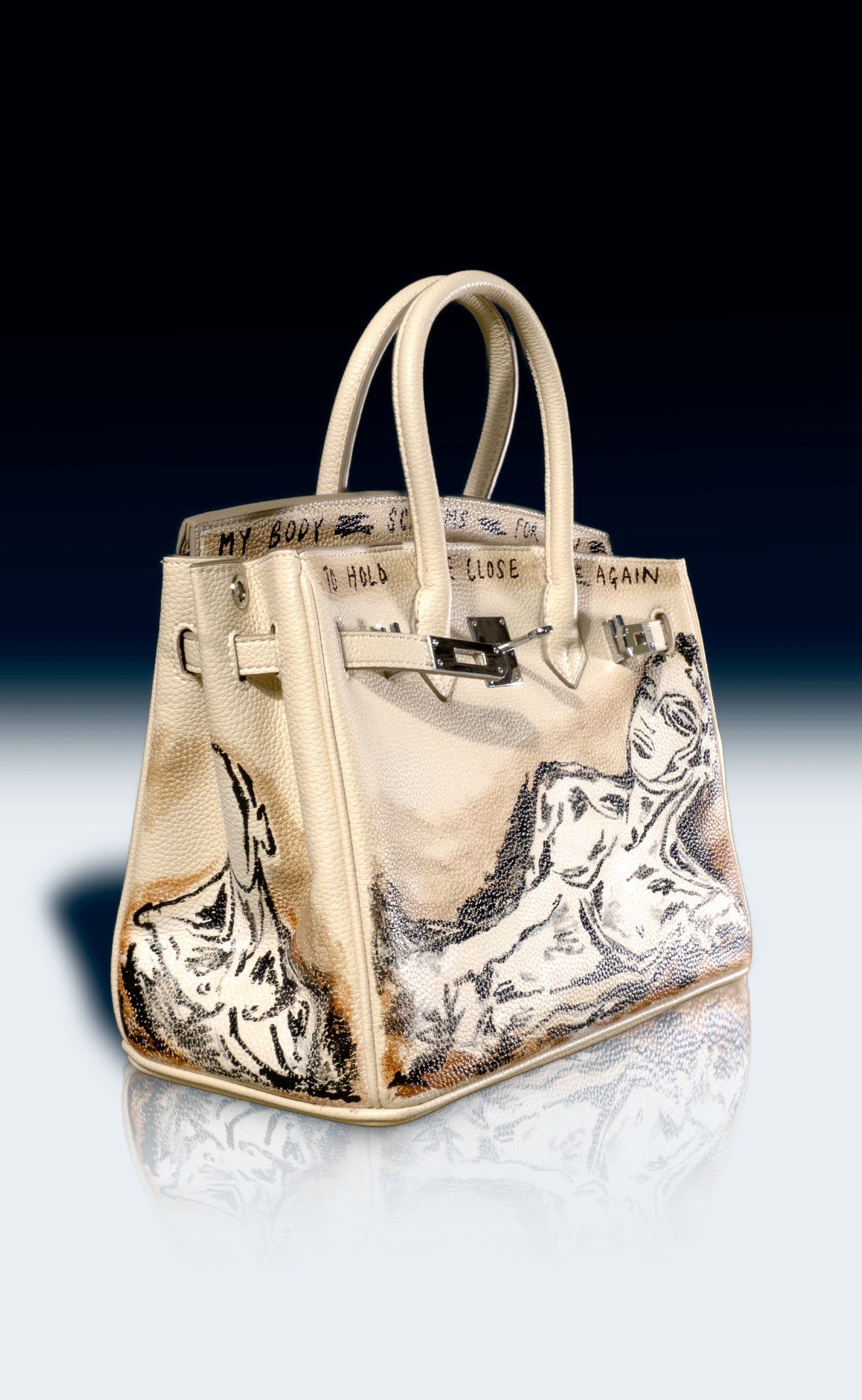 Large Painted Vegan Leather Tote, 12x9x6