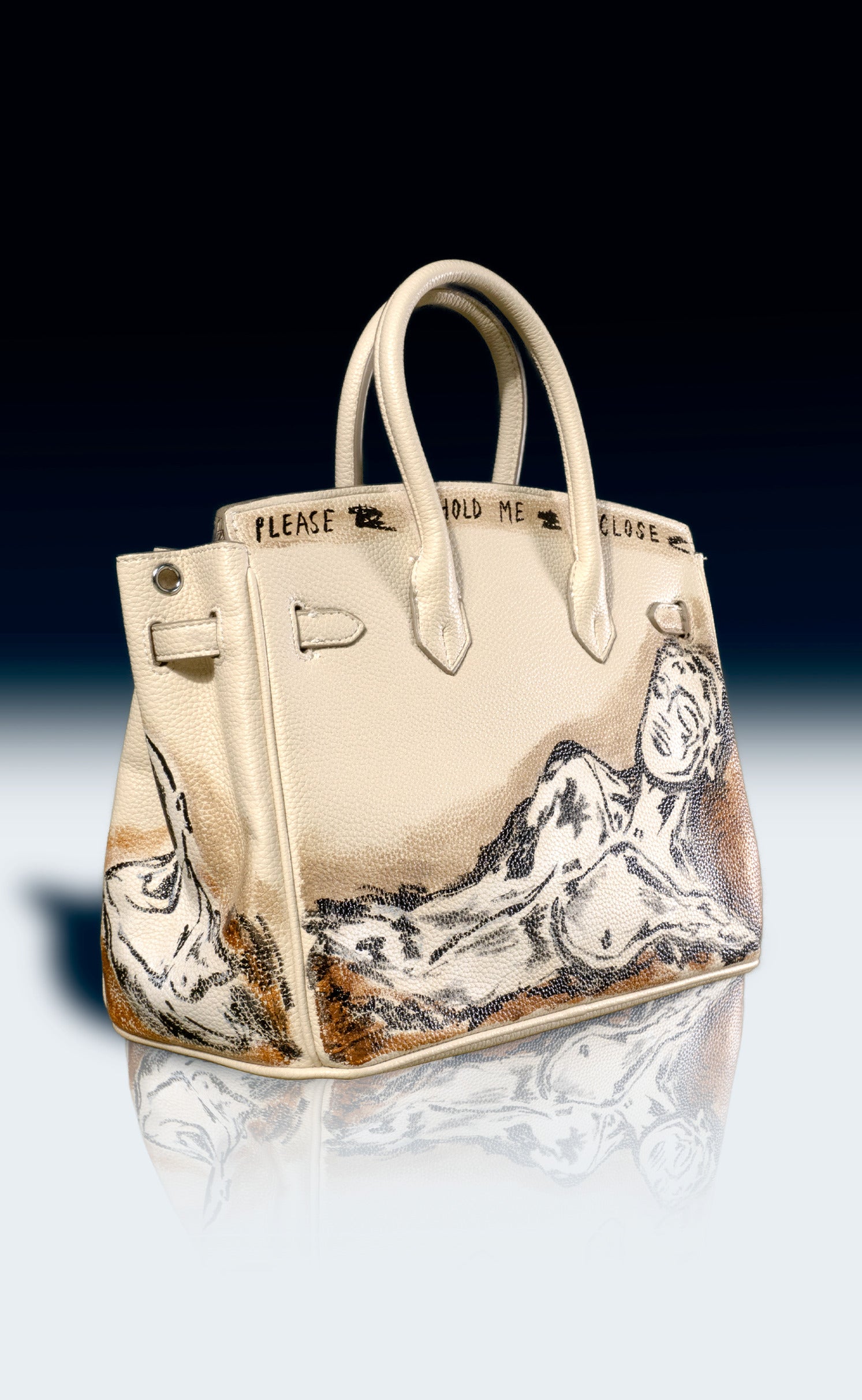 Large Painted Vegan Leather Tote, 12x9x6