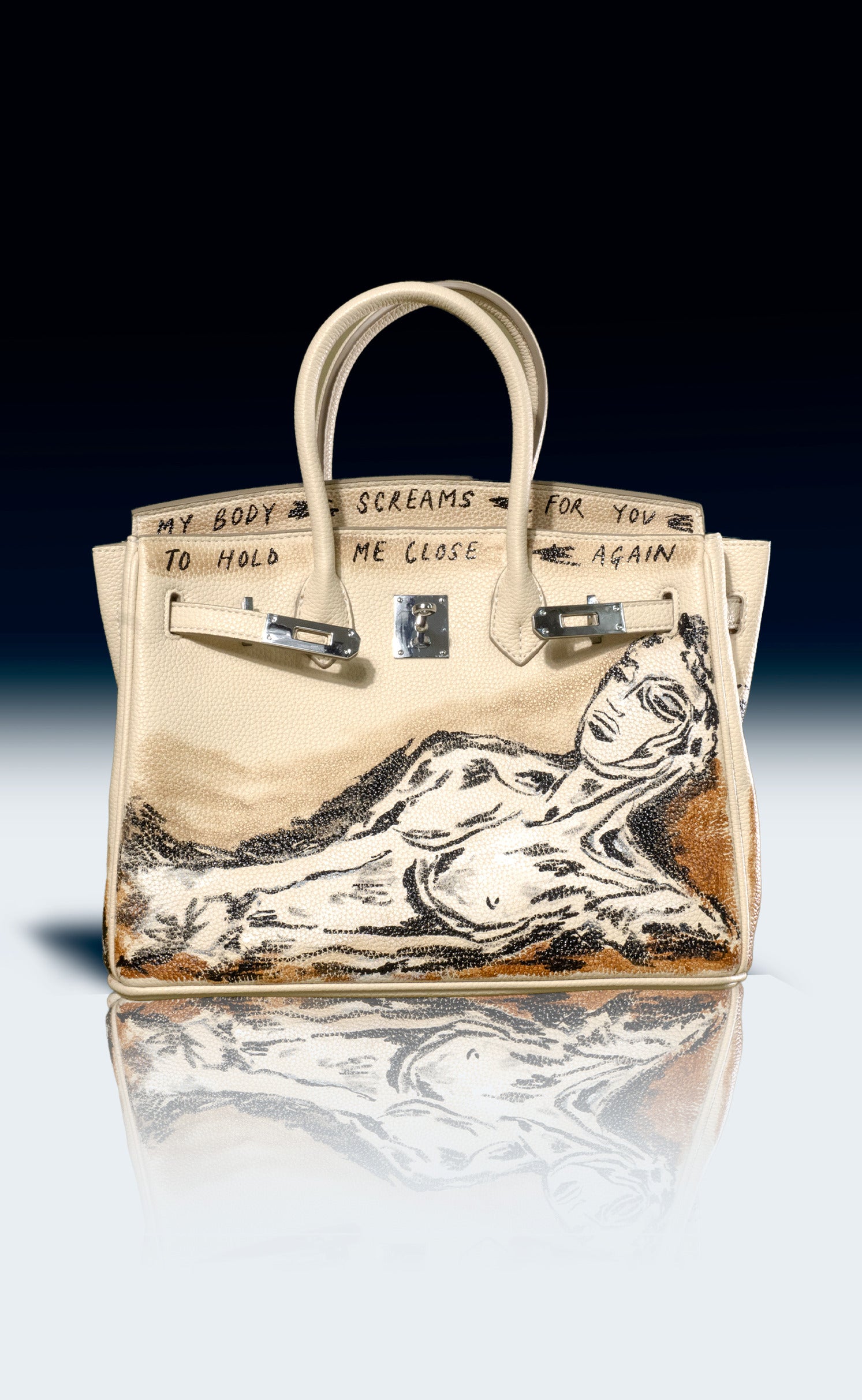 Large Painted Vegan Leather Tote, 12x9x6