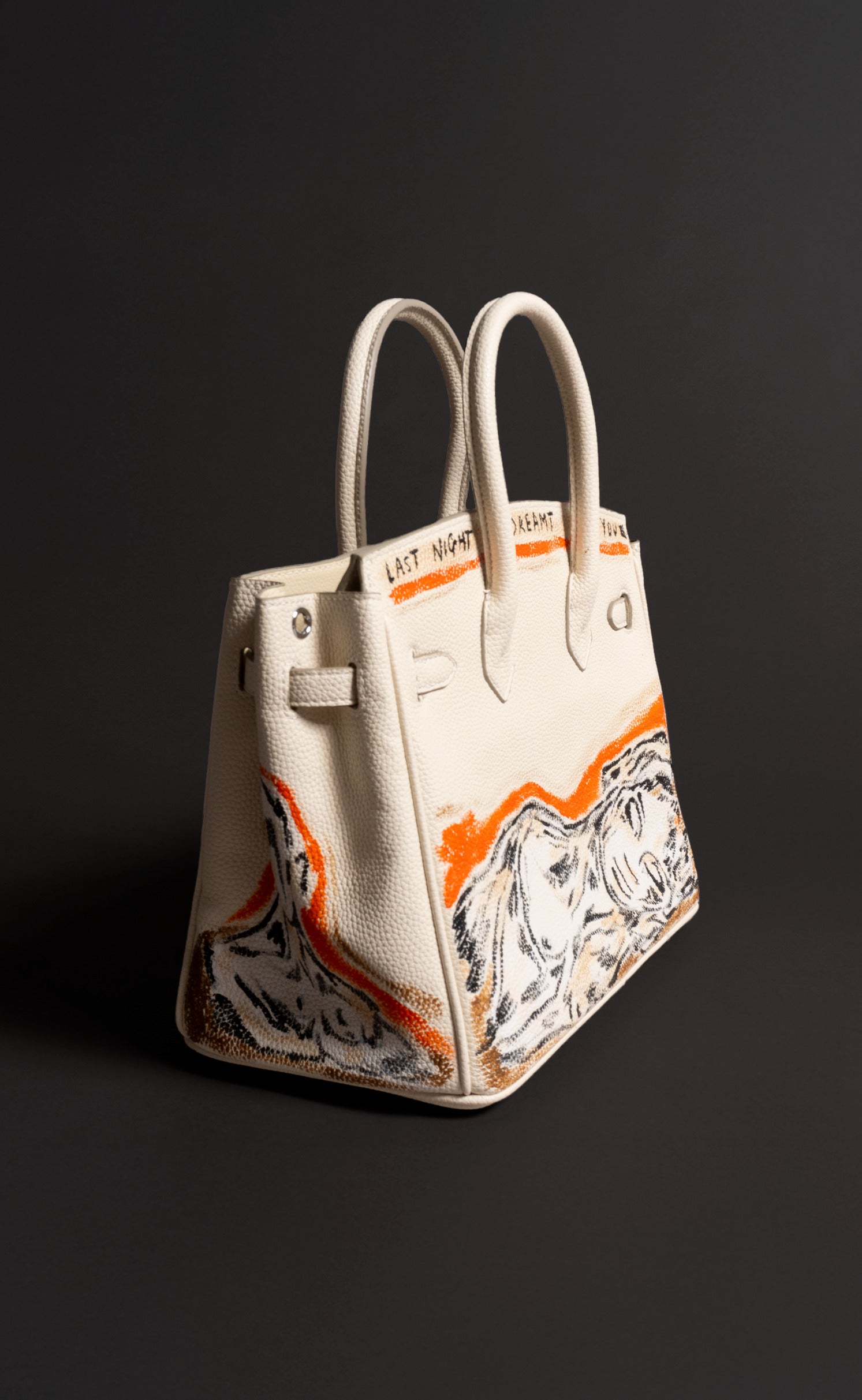 Large Painted Vegan Leather Tote, 12x9x6