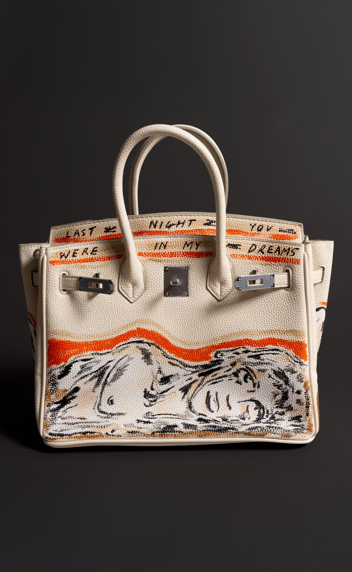 Large Painted Vegan Leather Tote, 12x9x6