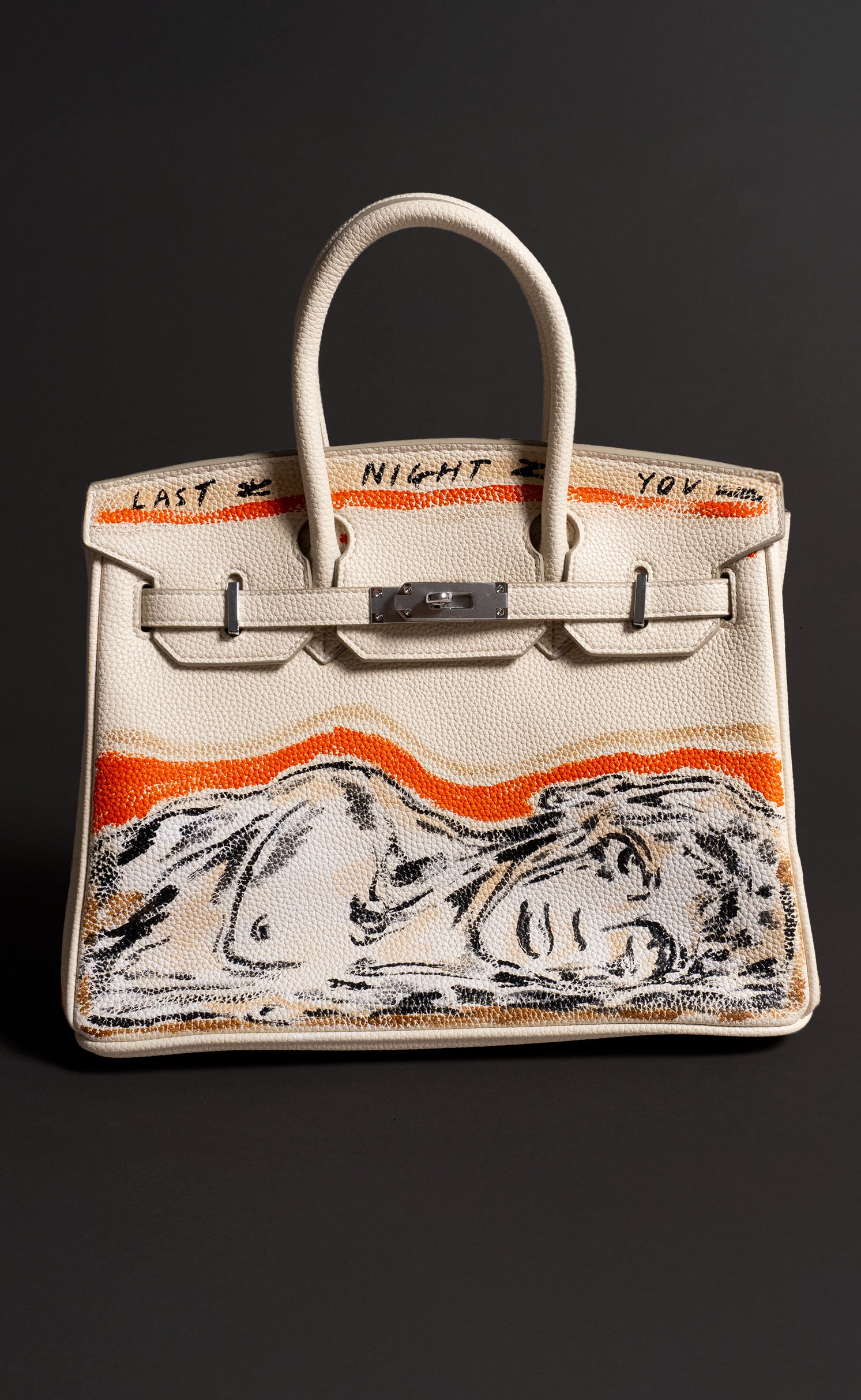 Large Painted Vegan Leather Tote, 12x9x6