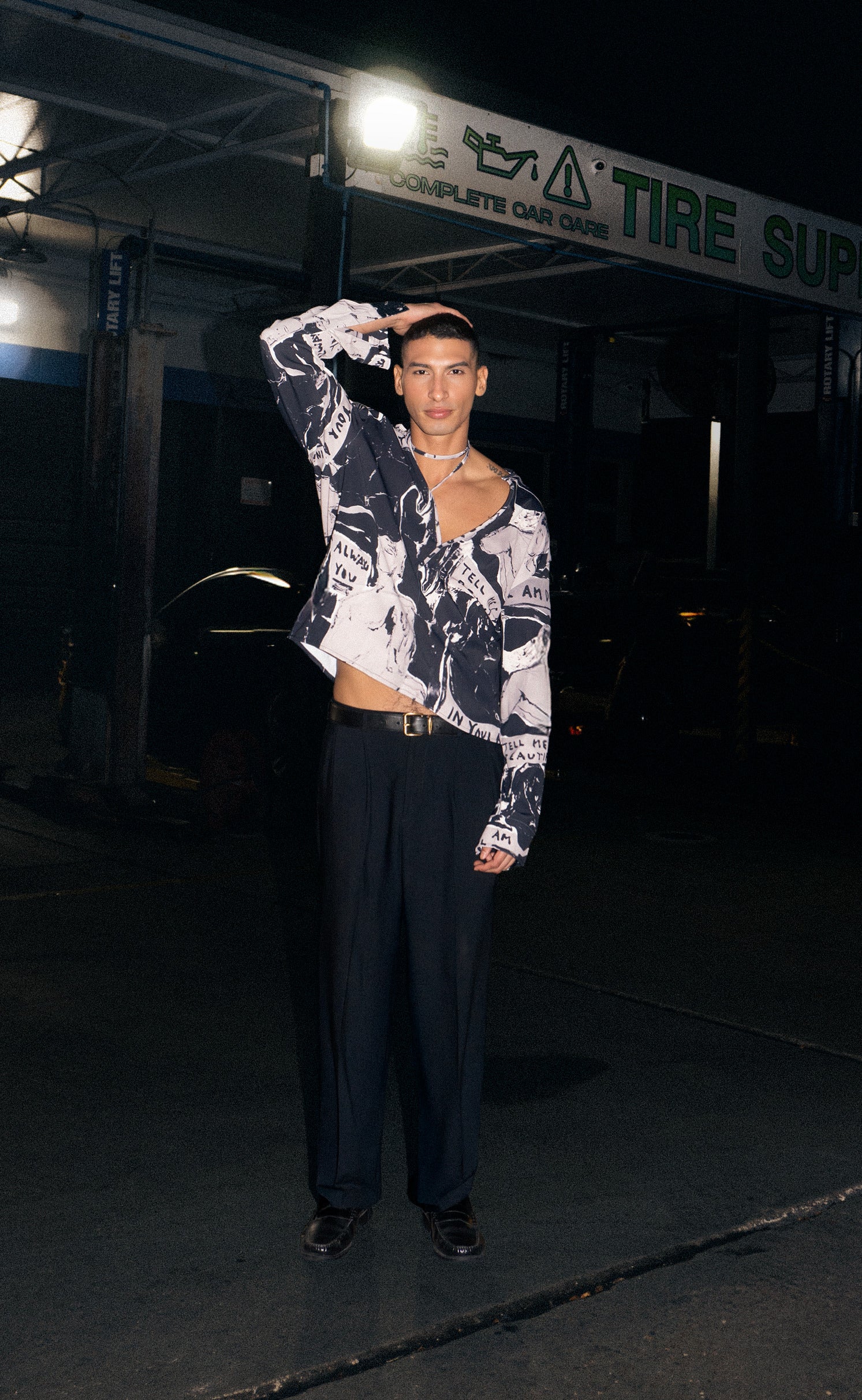 'Vesperine' V Neck Shirt With Wrap Necklace