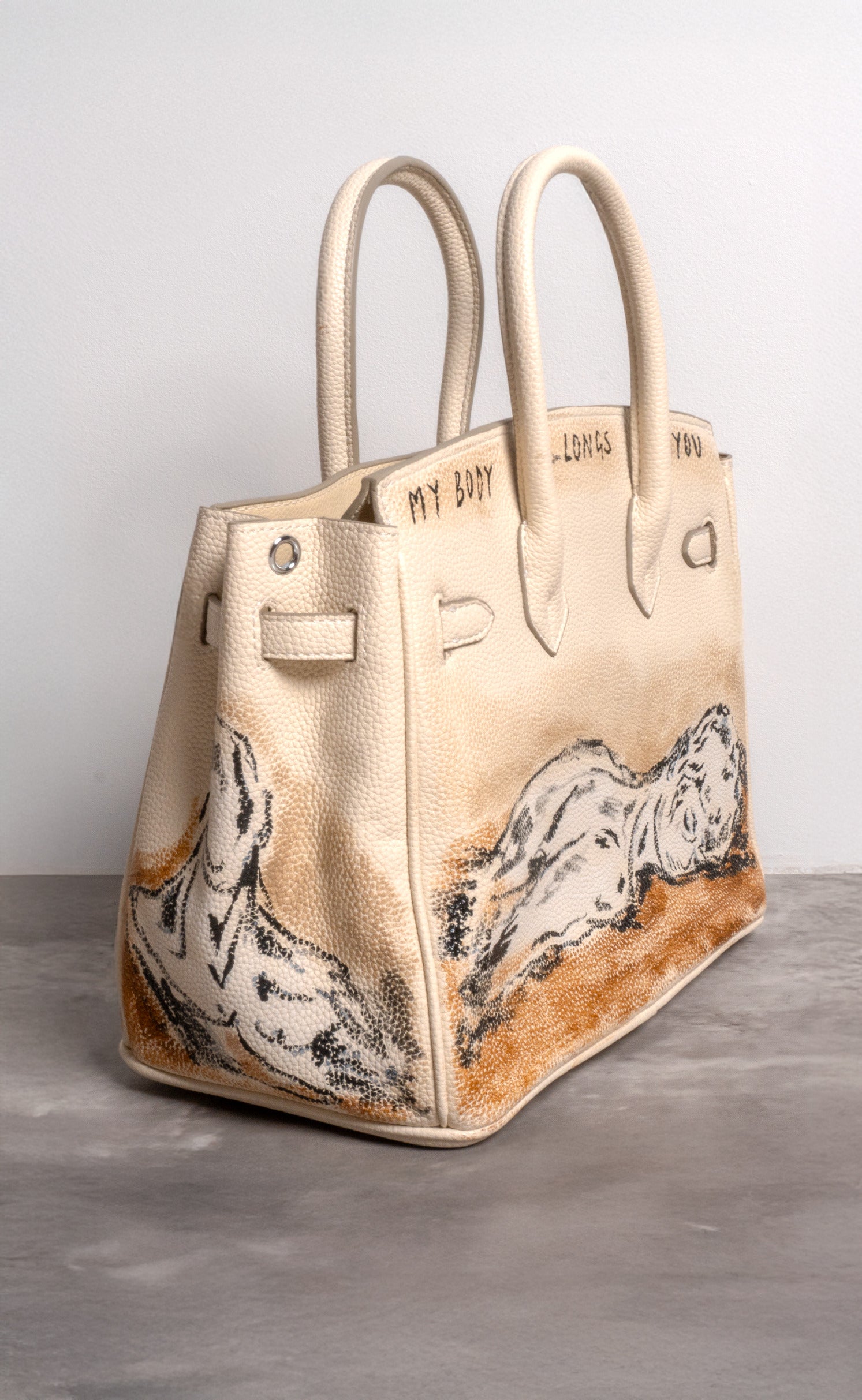 Large Painted Vegan Leather Tote, 12x9x6