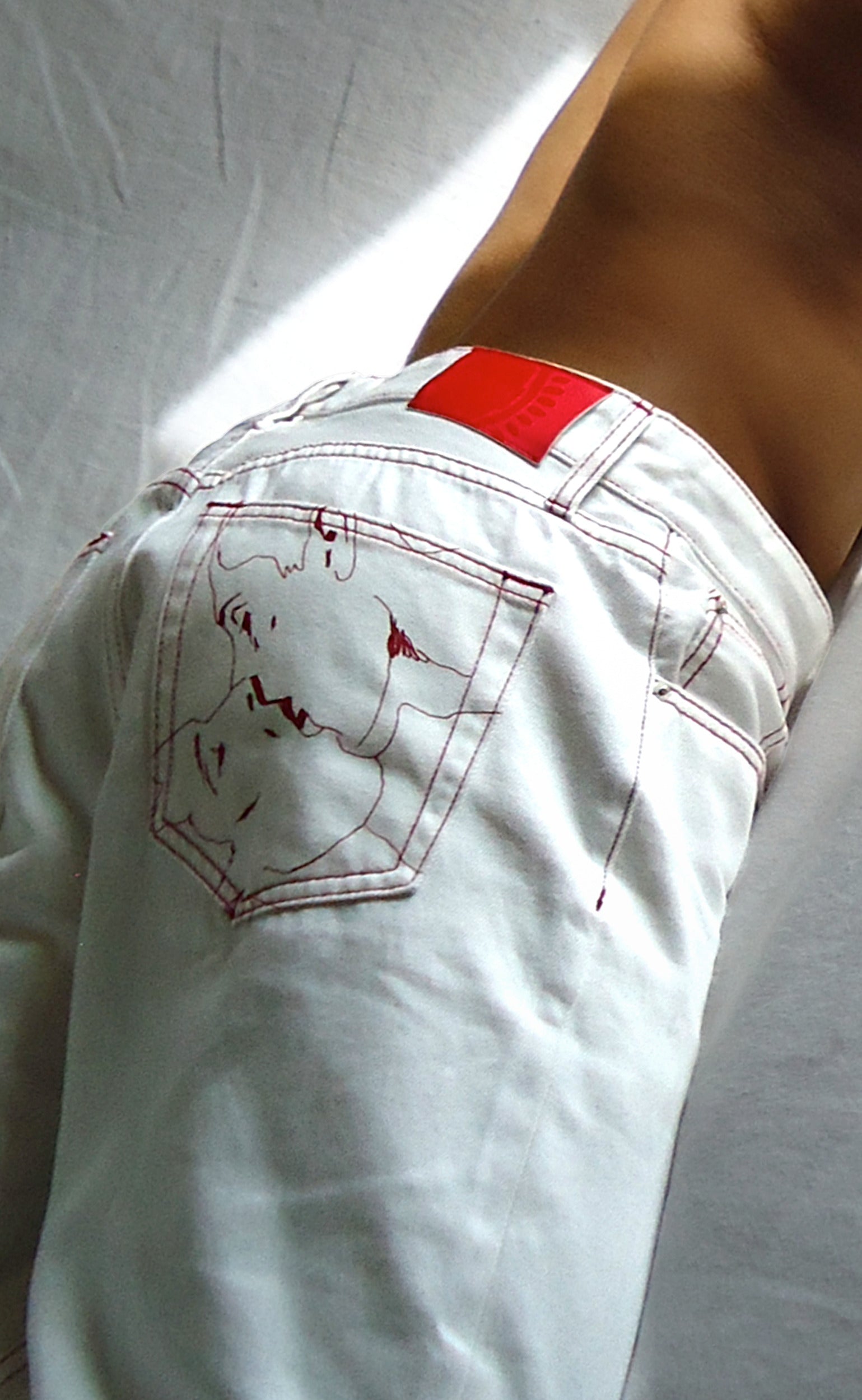 Red Stitch 'Handle With Care' Jeans