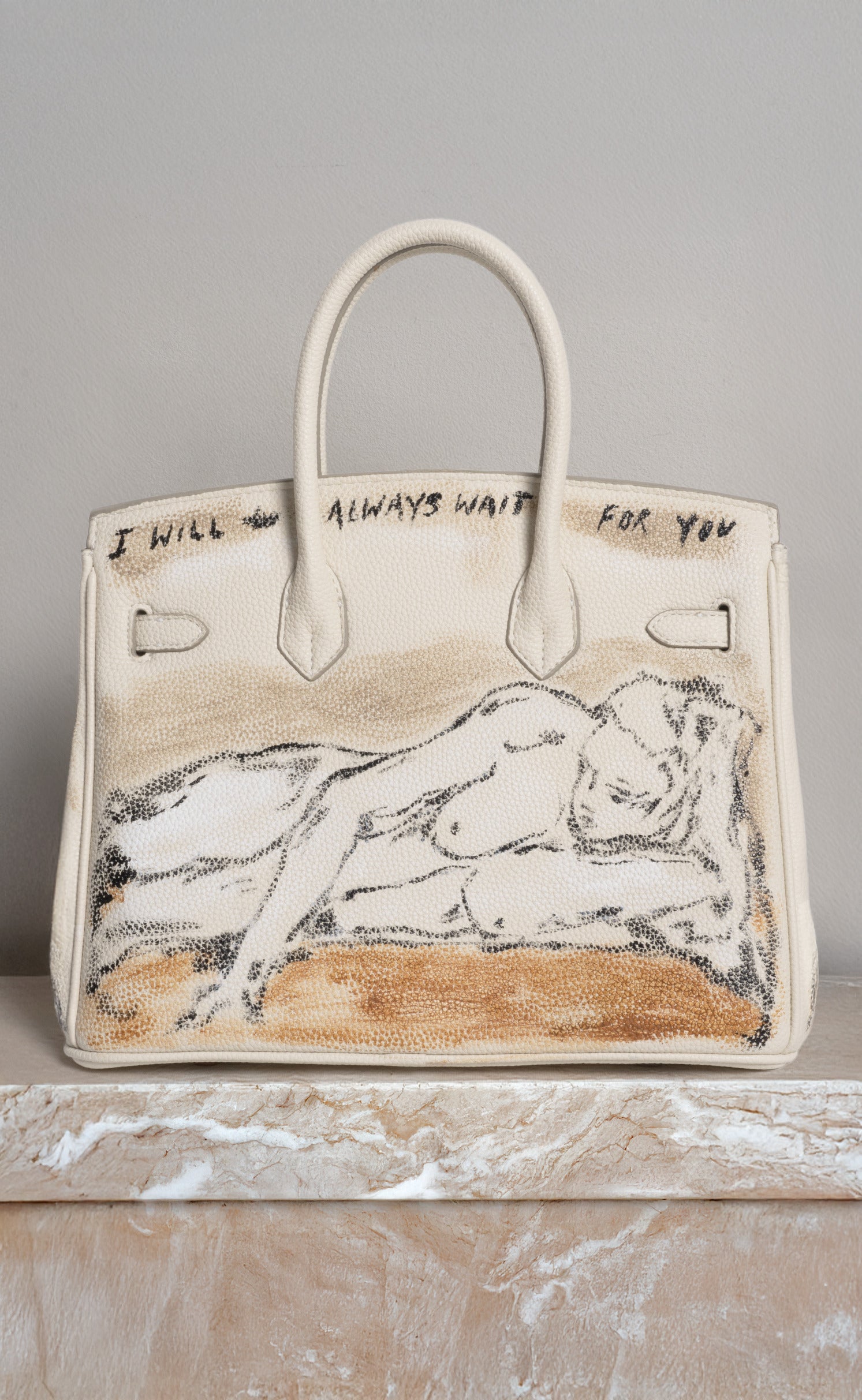 'I Will Always Wait For You' Painted Tote, 12' x 9' x 6'