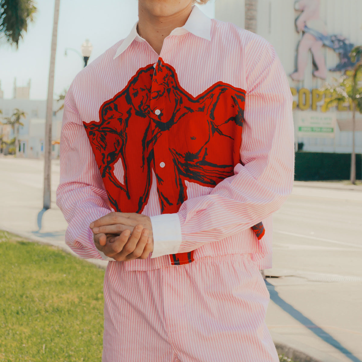 PinkStripeCropShirtWithWhiteCo