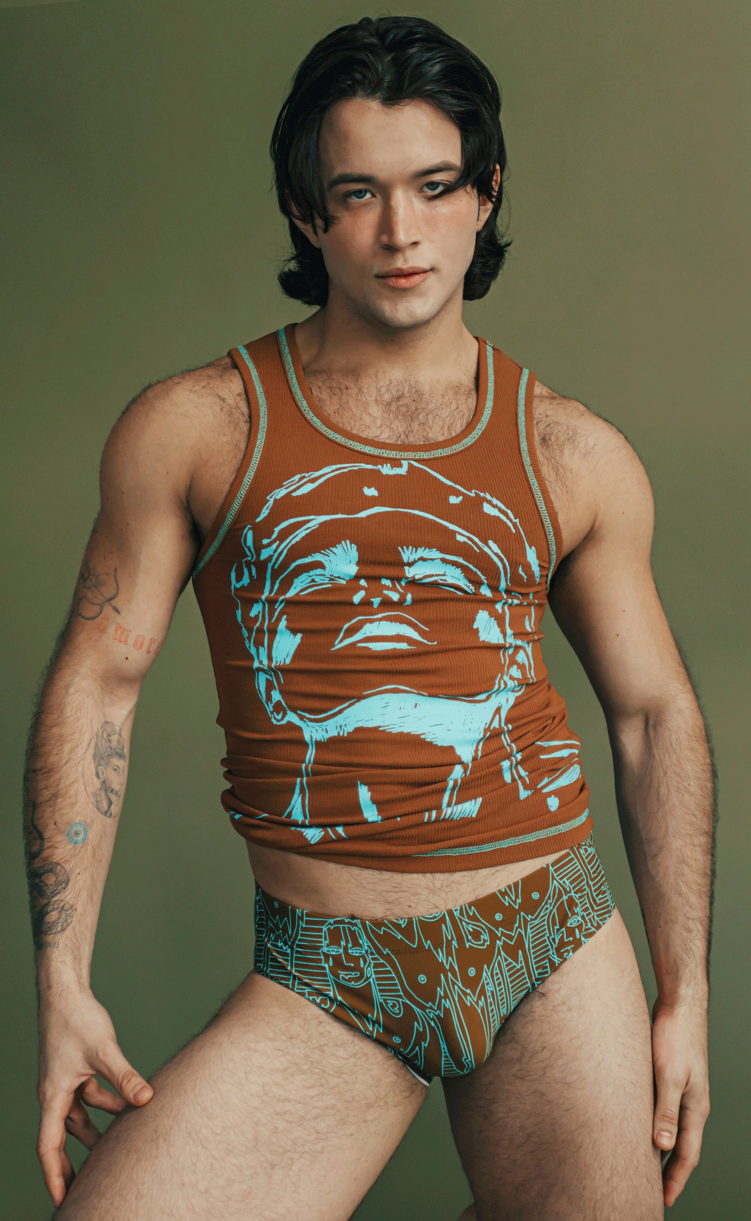 'Pretty Boy' Brown Tank Top with Blue Stitching