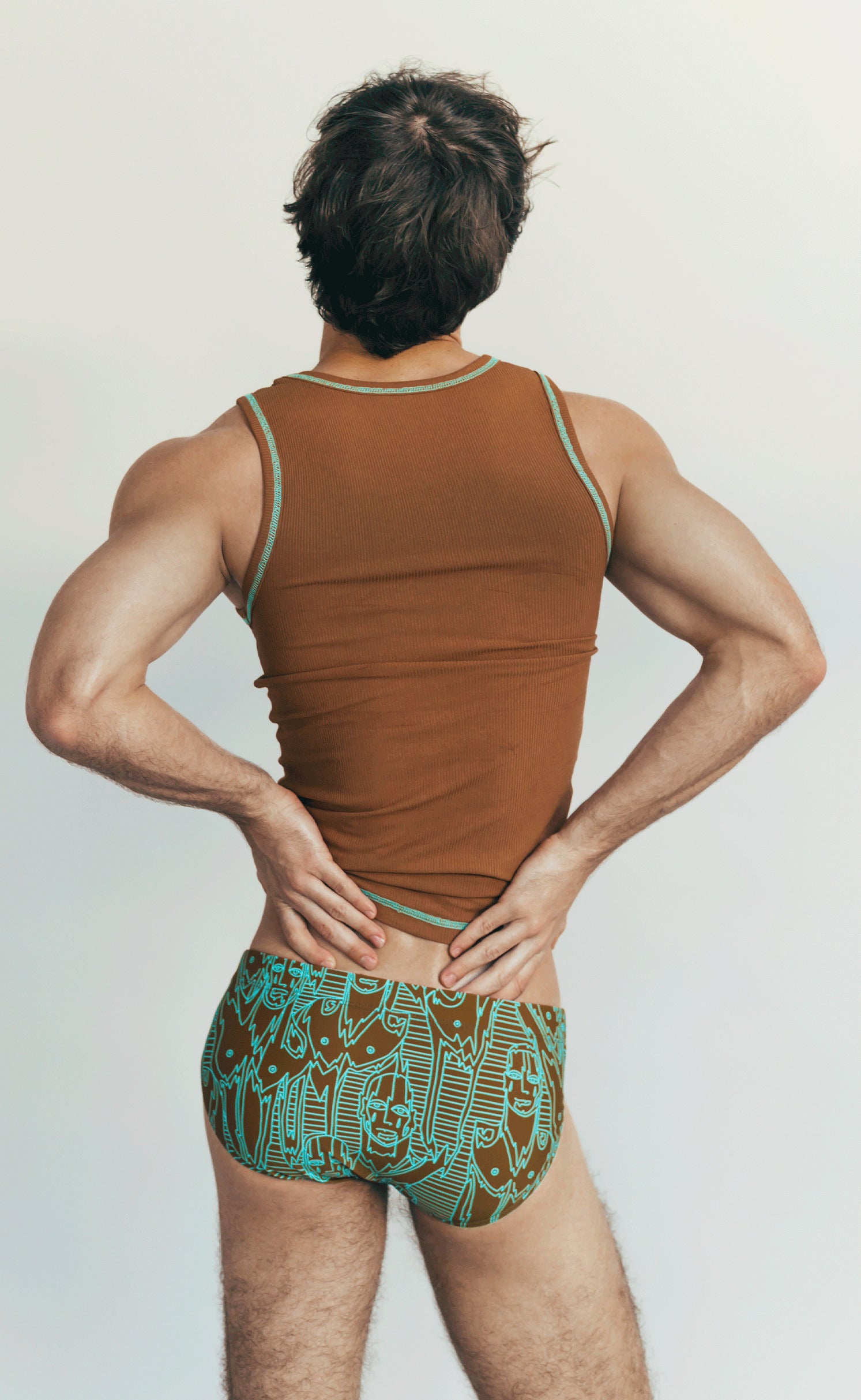 'Pretty Boy' Brown Tank Top with Blue Stitching