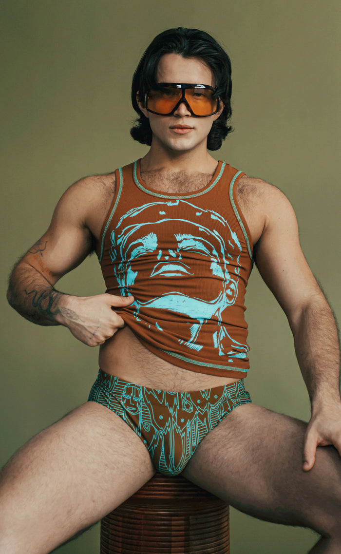 Brown and Blue 'Get In Line' Swim Brief - Patrick Church