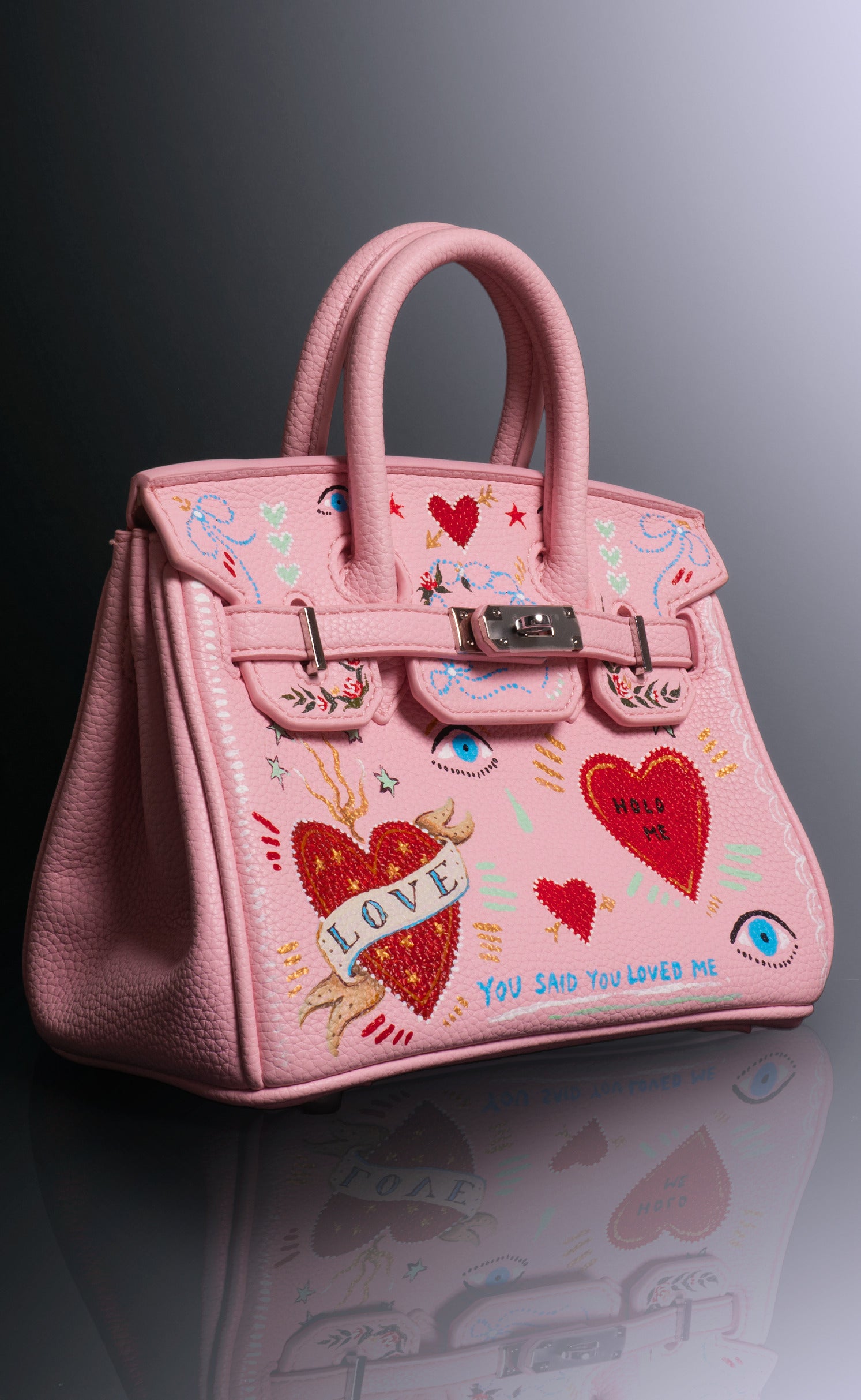 'Love Letter' Party Six Hand Painted Mini Leather Tote, 8x4x6