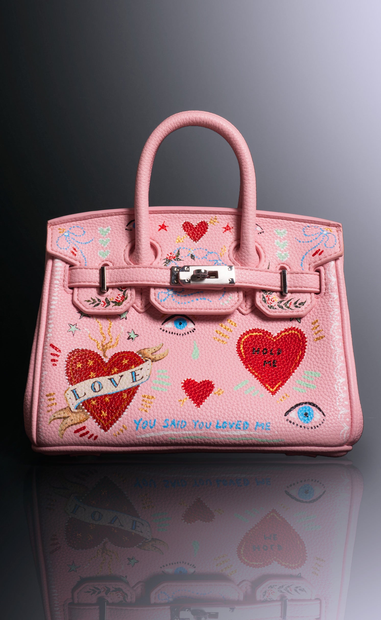 'Love Letter' Party Six Hand Painted Mini Leather Tote, 8x4x6