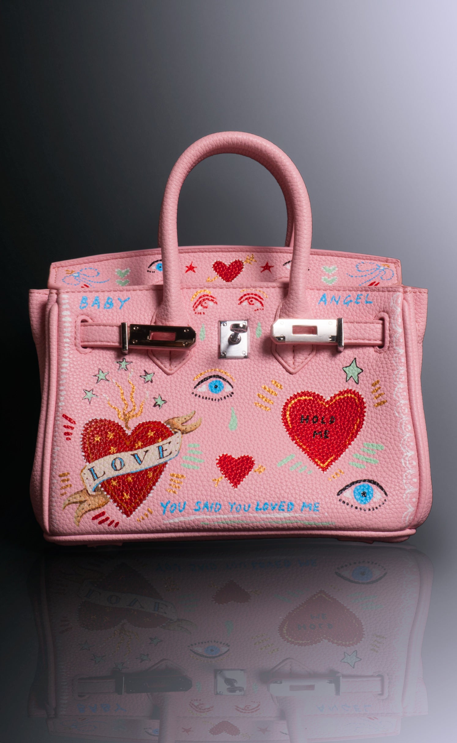 'Love Letter' Party Six Hand Painted Mini Leather Tote, 8x4x6