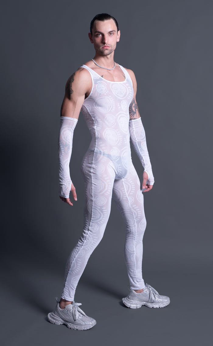 Siren Flocked Mesh Bodysuit and Fingerless Gloves - Patrick Church