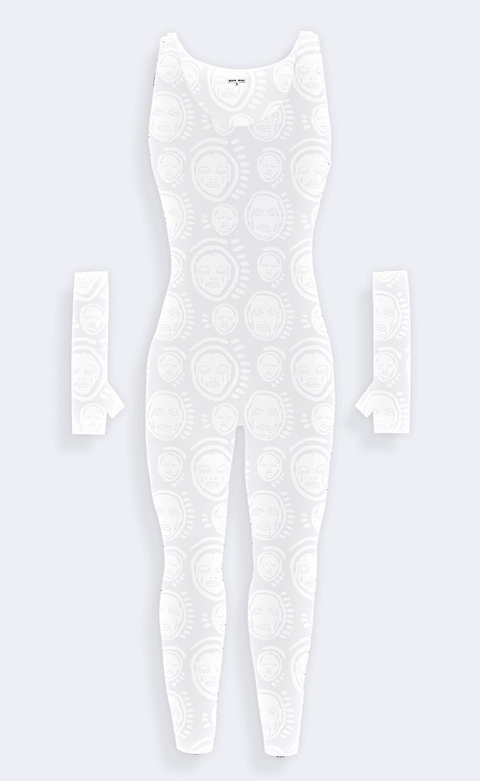 Siren Flocked Mesh Bodysuit and Fingerless Gloves - Patrick Church
