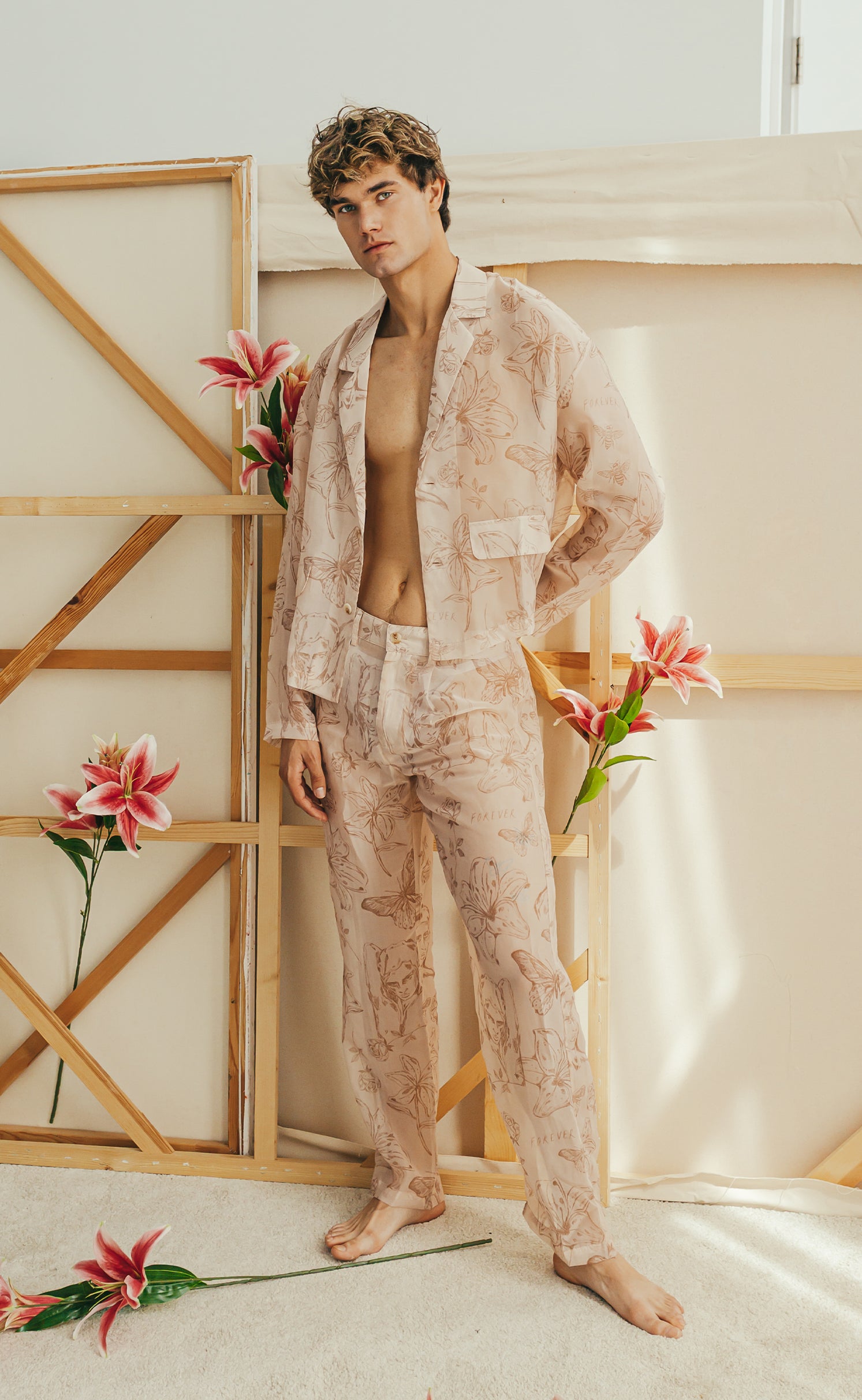 Sheer 'Adore' Double Breasted Shirt and Pant