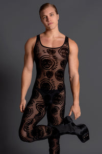 Siren Flocked Mesh Bodysuit with Gloves - Patrick Church