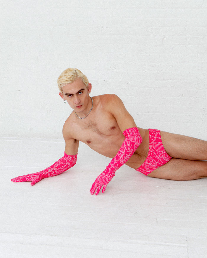'Get In Line' Pink Opera Gloves - Patrick Church