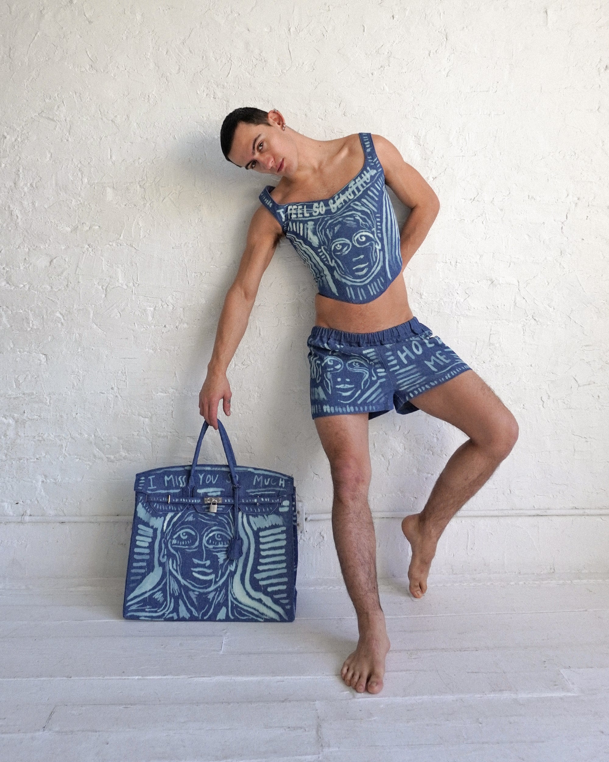 'Dearest Boy' Bleached Denim Bag - Patrick Church