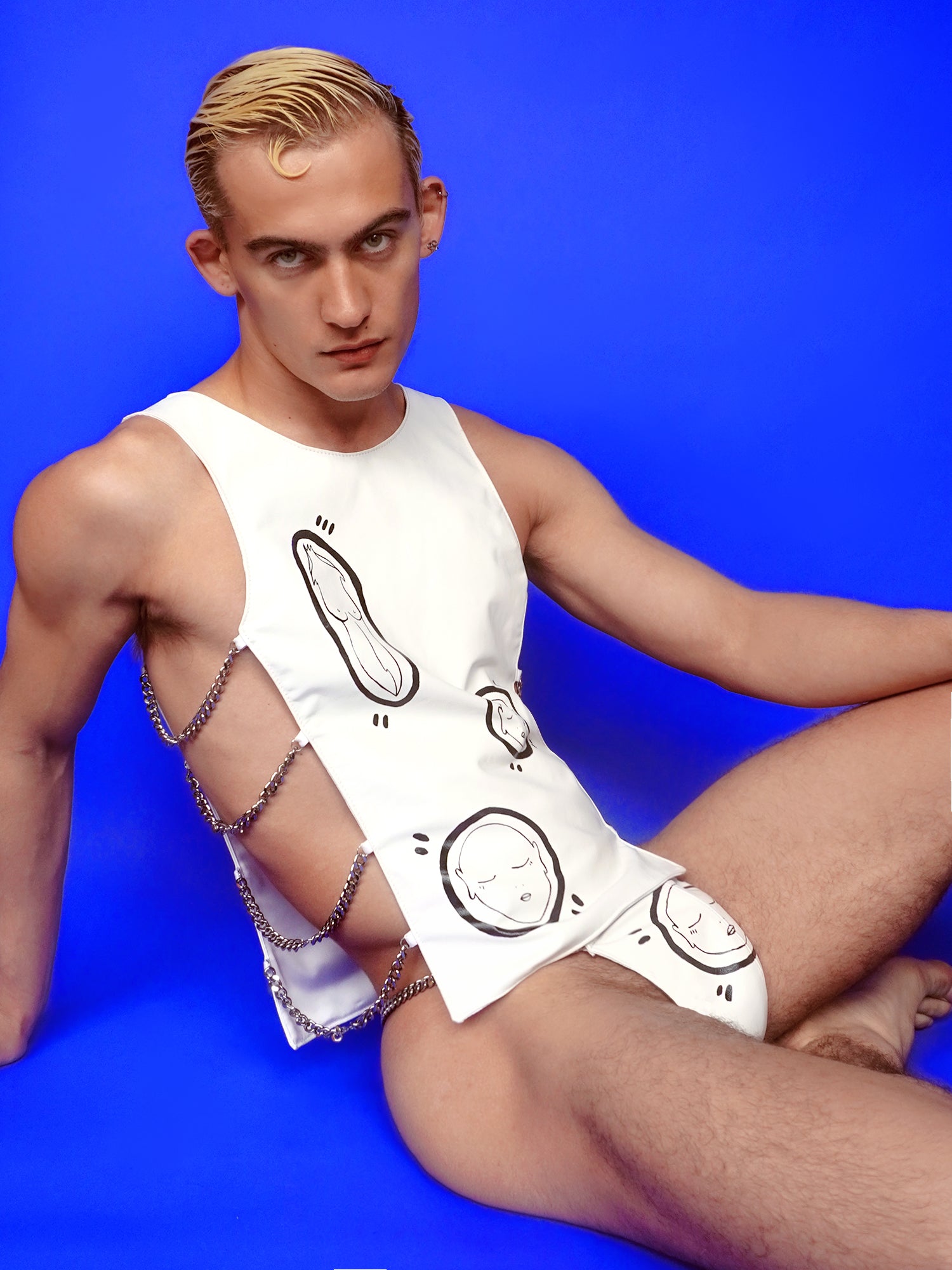 'ALL OVER YOU' Hand Painted White Leather Tank Top - Patrick Church