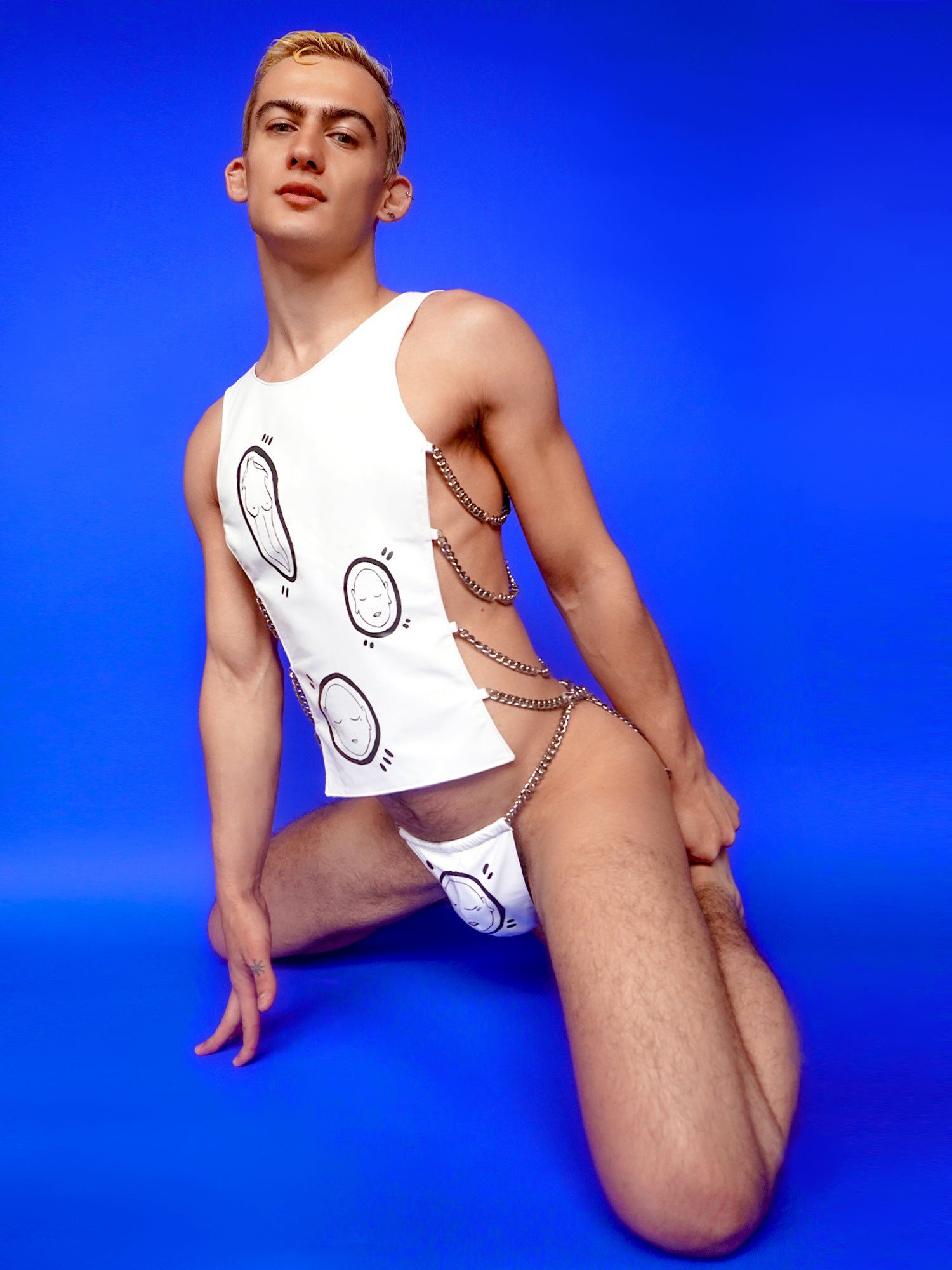 'ALL OVER YOU' Hand Painted White Leather Tank Top - Patrick Church