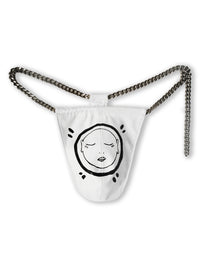'ALL OVER YOU' Hand Painted White Leather Thong - Patrick Church